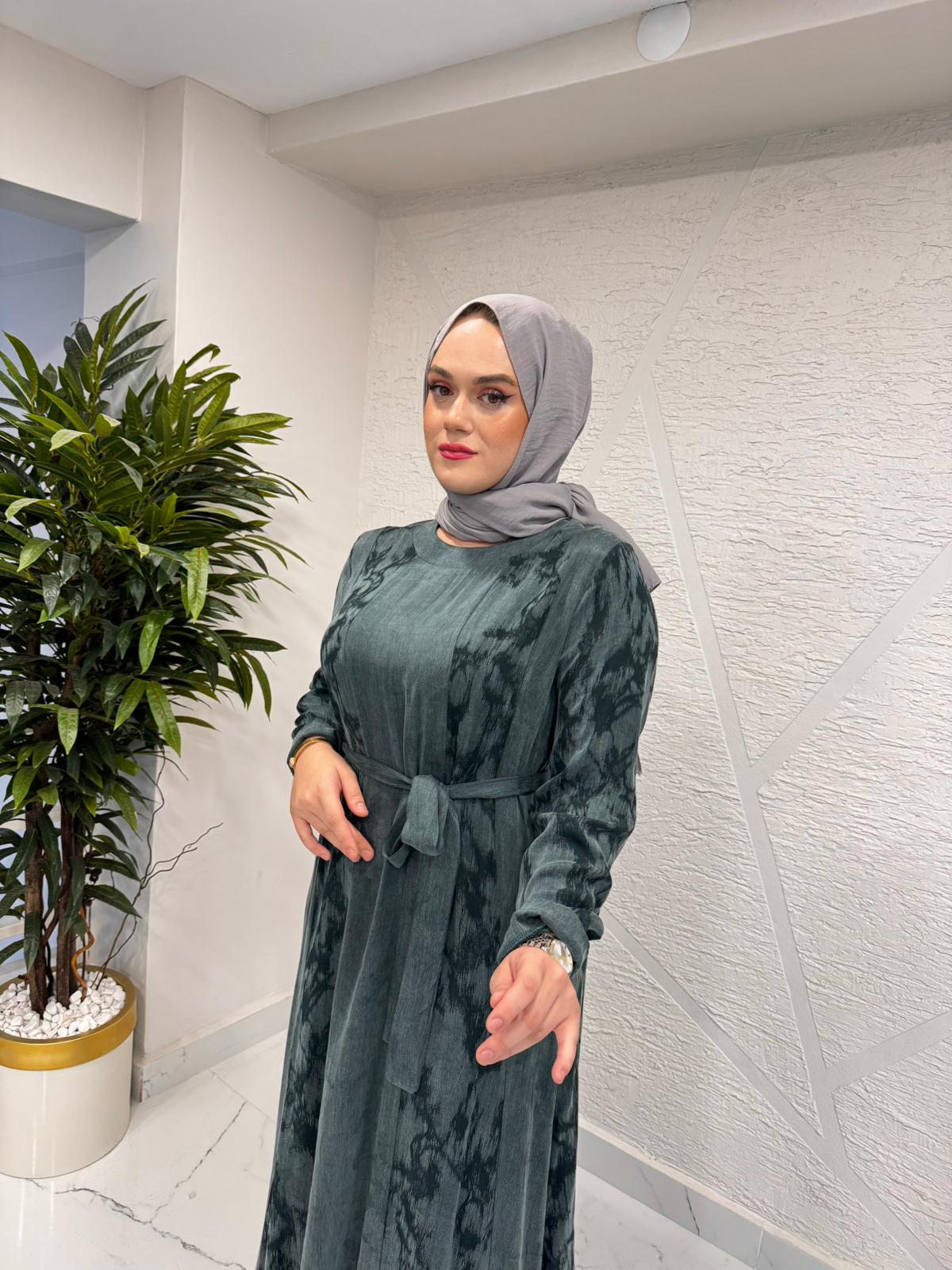 CLEMENCE 5397 İPEK ELBİSE YEŞİL