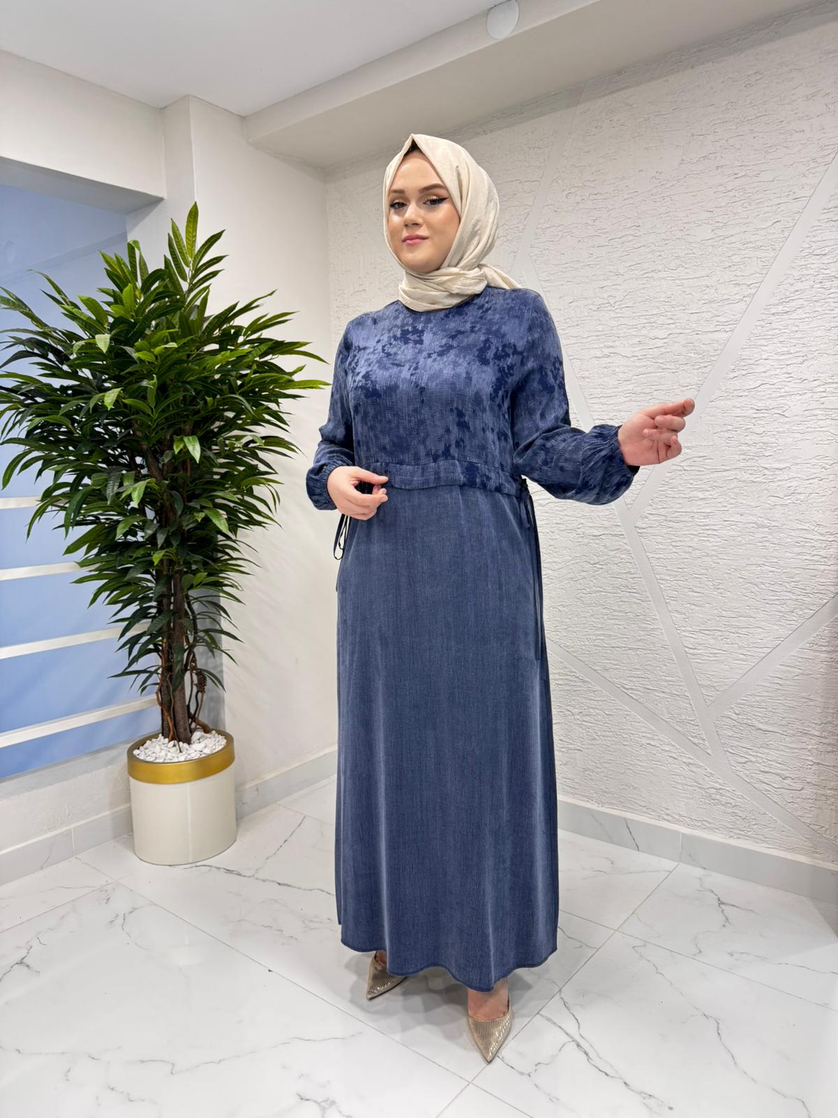 CLEMENCE 5404 İPEK ELBİSE LACİVERT