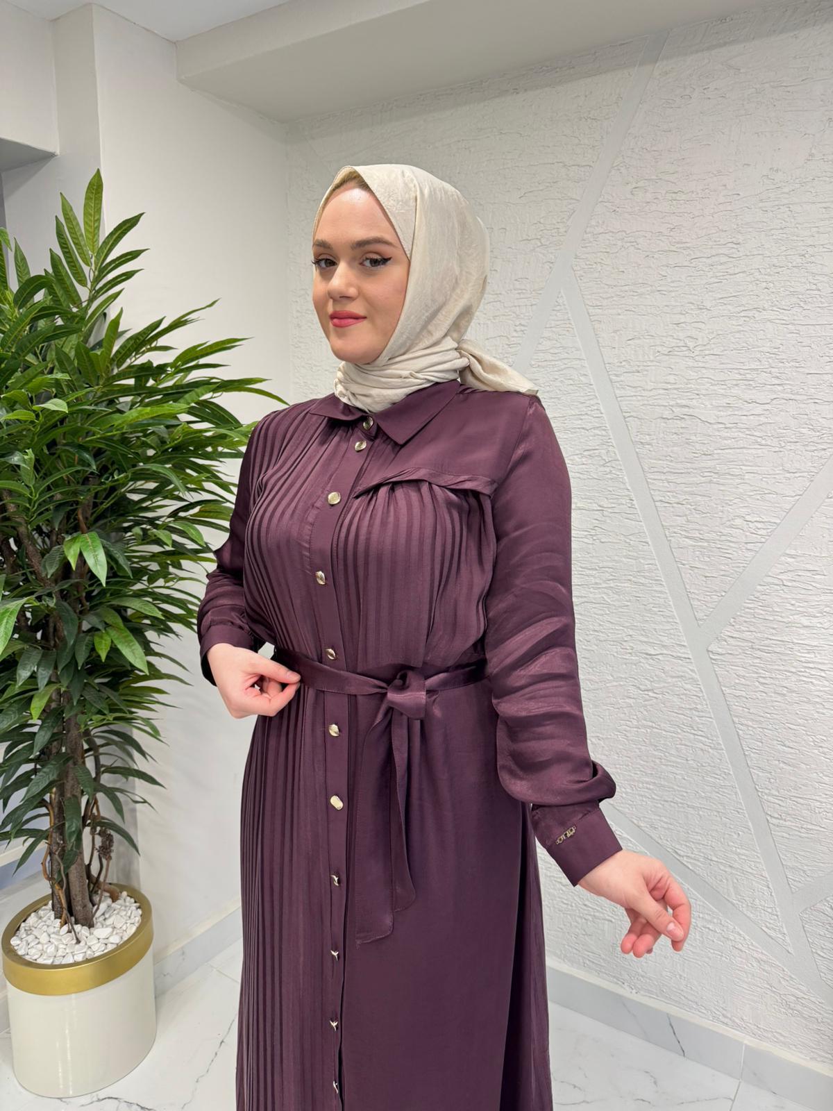 OTTO 5420 ÇİZGİ DESENLİ JAKAR ELBİSE BORDO