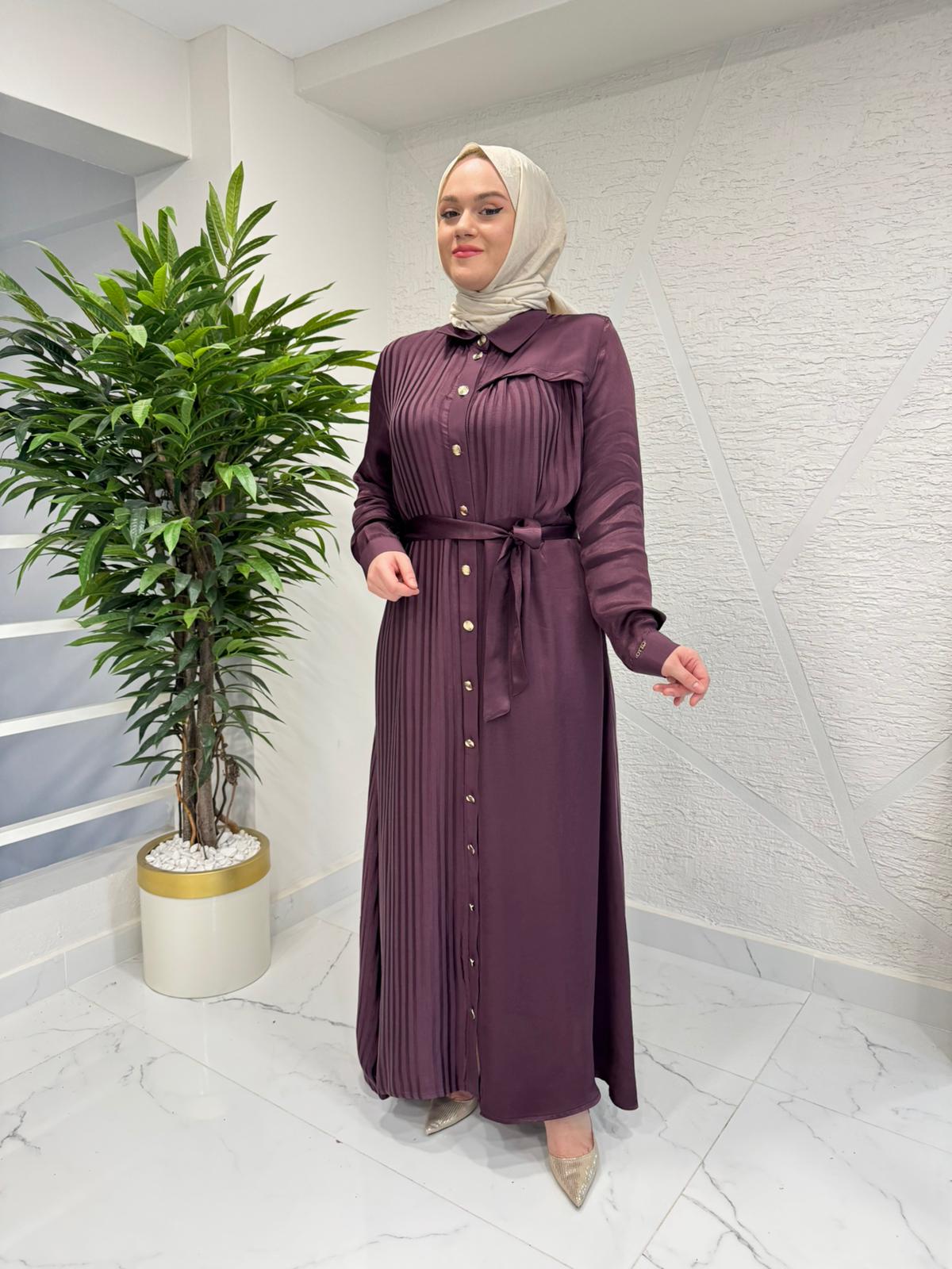 OTTO 5420 ÇİZGİ DESENLİ JAKAR ELBİSE BORDO