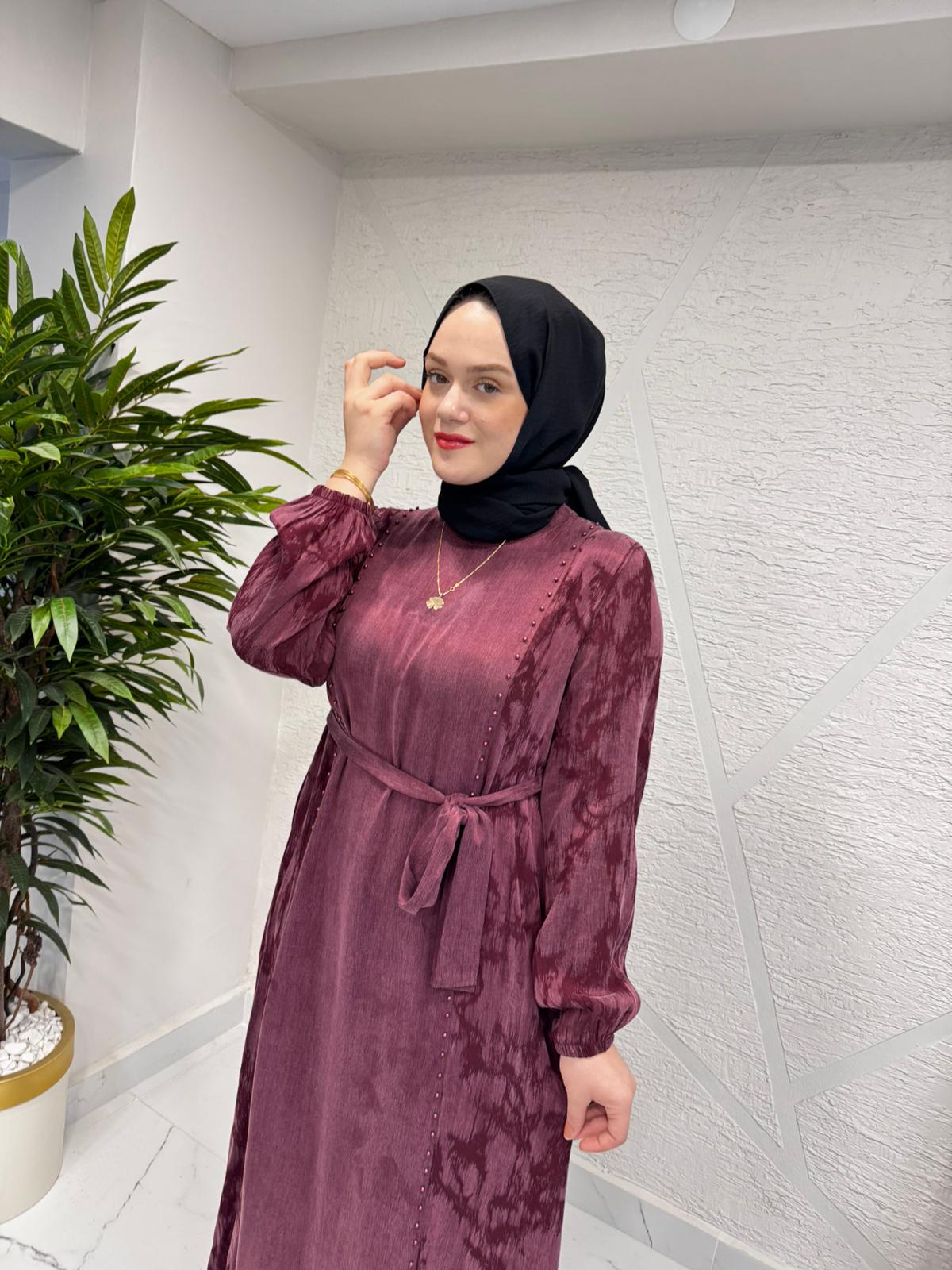 CLEMENCE 5435 İPEK ELBİSE BORDO