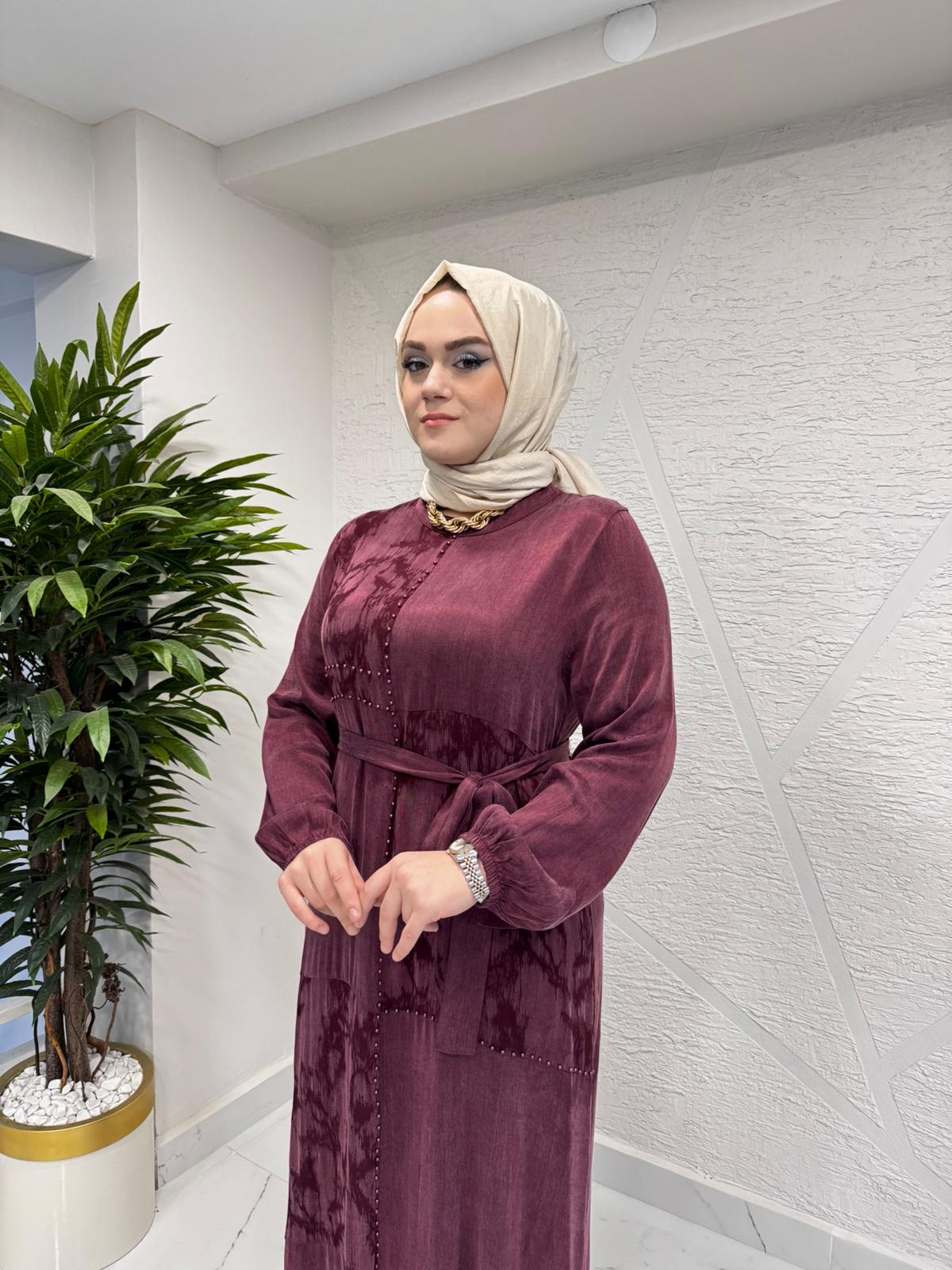 CLEMENCE 5462 İPEK ELBİSE BORDO