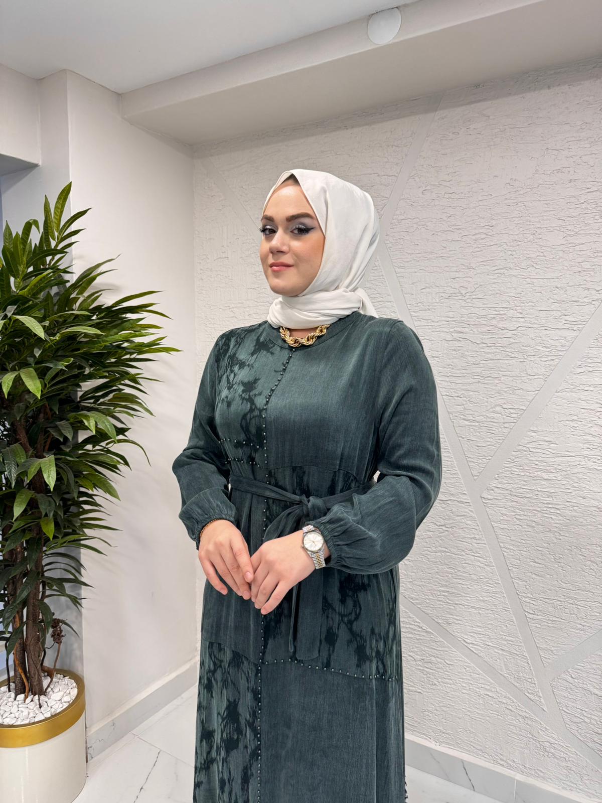 CLEMENCE 5462 İPEK ELBİSE YEŞİL