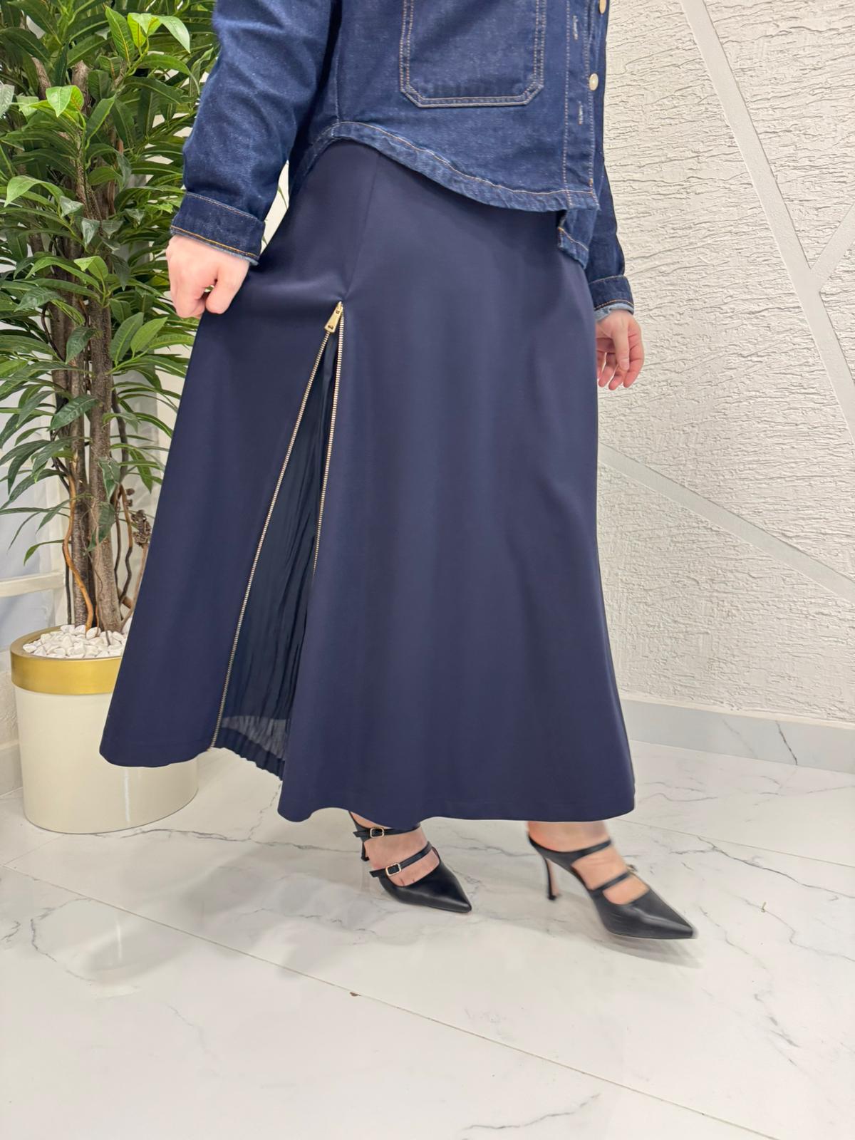 SENTEZ 5491 ROZİE YANI FERMUARLI KİLOŞ ETEK LACİVERT