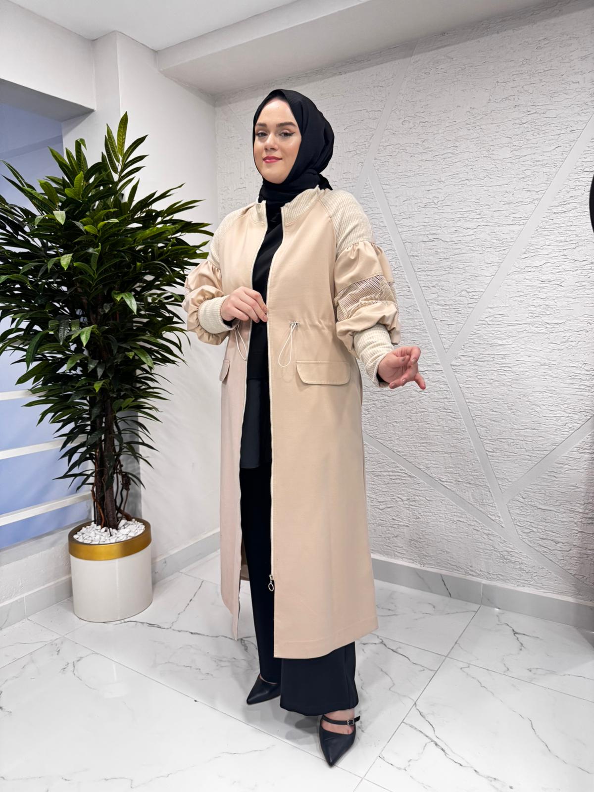 CEREMONY 5836 KOLLARI FİLE DETAYLI BELDEN BÜZGÜLÜ RND ÖRME KAP BEJ