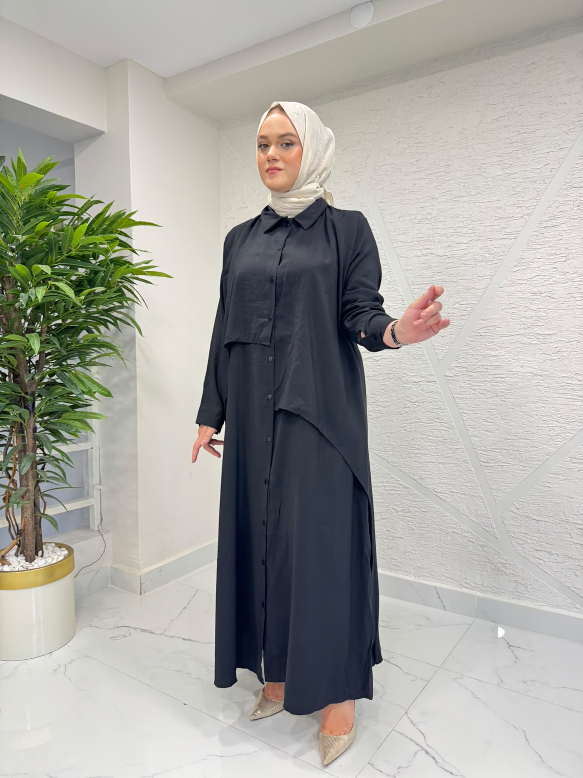 7 ALA OTANTİK 6001 ÇİFT KEMERLİ ELBİSE SİYAH