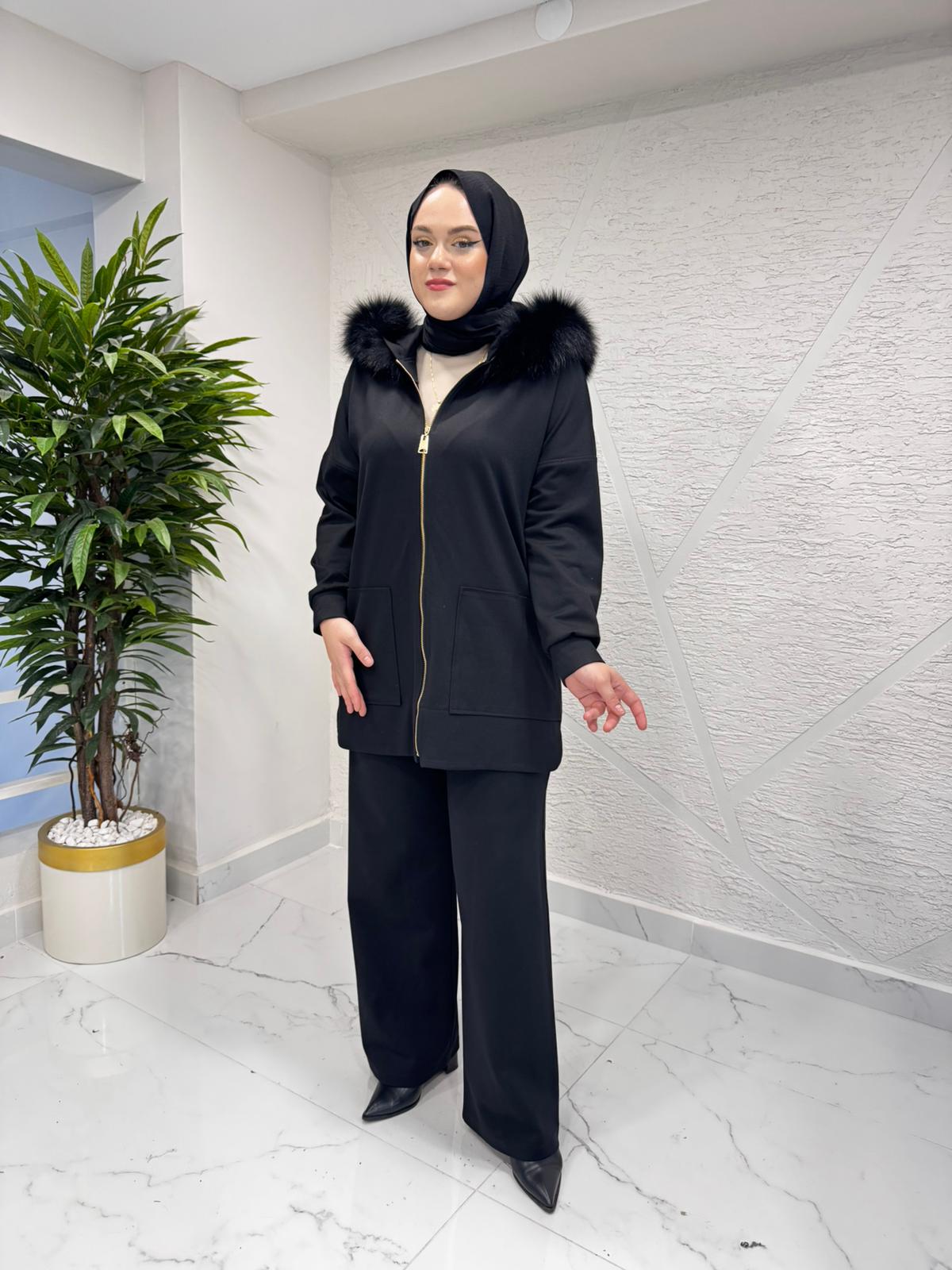 LİSA 6074 KÜRKLÜ KAPÜŞONLU TAKIM SİYAH