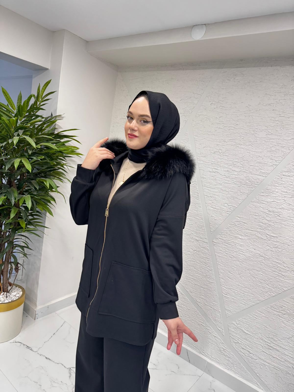 LİSA 6074 KÜRKLÜ KAPÜŞONLU TAKIM SİYAH