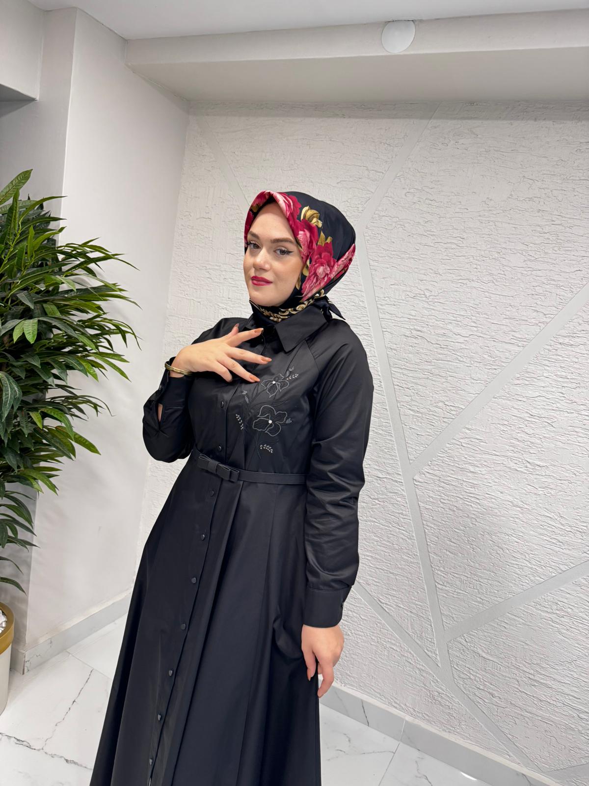 LİSA 6090 NAKIŞLI ELBİSE SİYAH