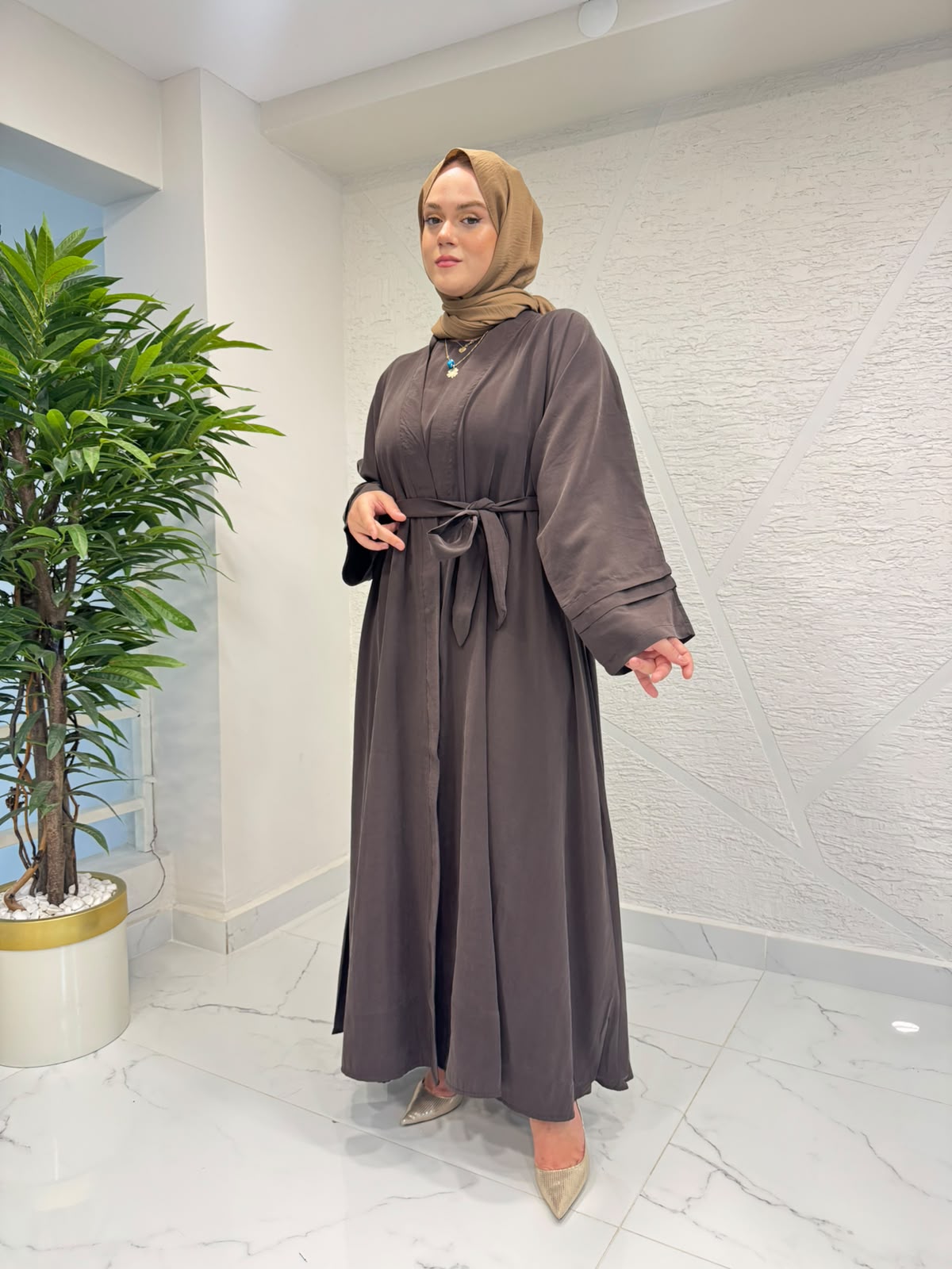 7 ALA OTANTİK 6124 ABAYA İKİLİ TAKIM KAHVERENGİ