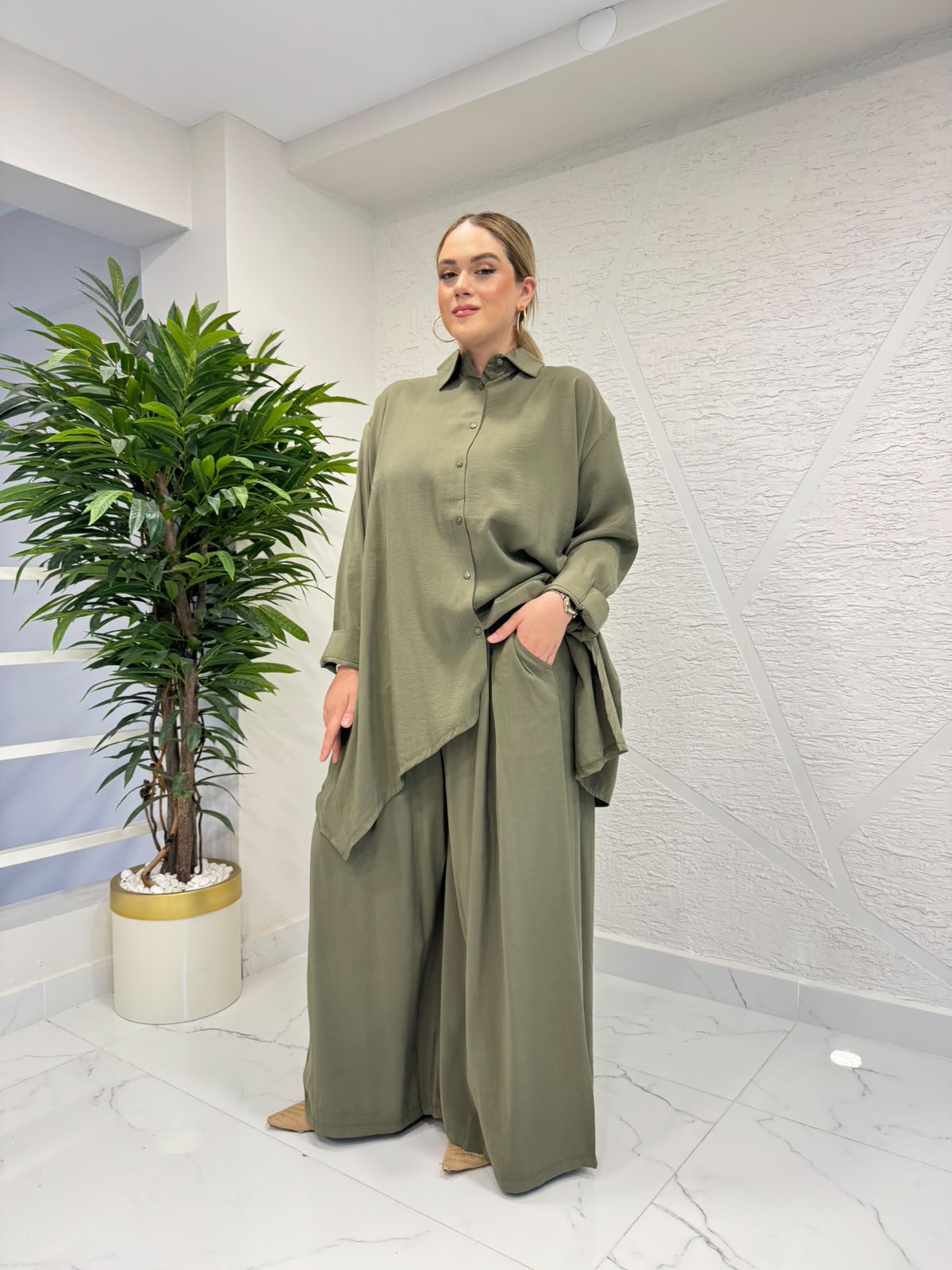 7 ALA OTANTİK 6143 MODAL KUMAŞ GÖMLEK TAKIM HAKİ