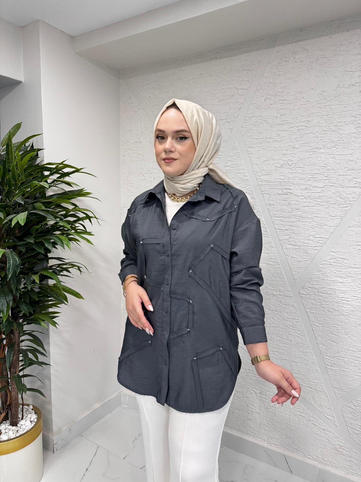 CEREMONY 6146 DÜĞMELİ UZUN KOLLU DEKORATİF DİKİŞLİ GÖMLEK ANTRASİT