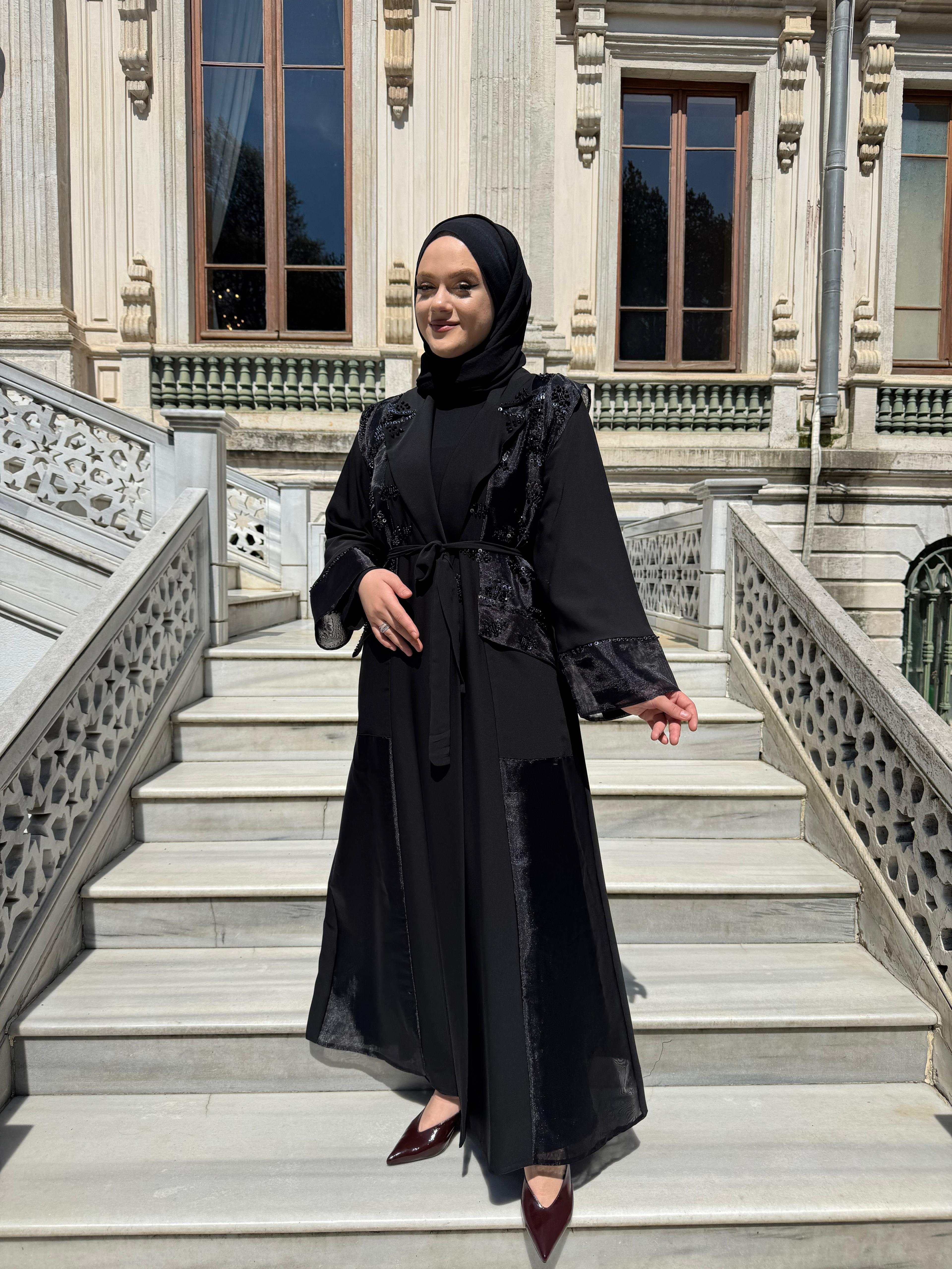 ETRUCCI 6251 BONCUK İŞLEME DETAYLI ABAYA (İÇLİKSİZ) SİYAH