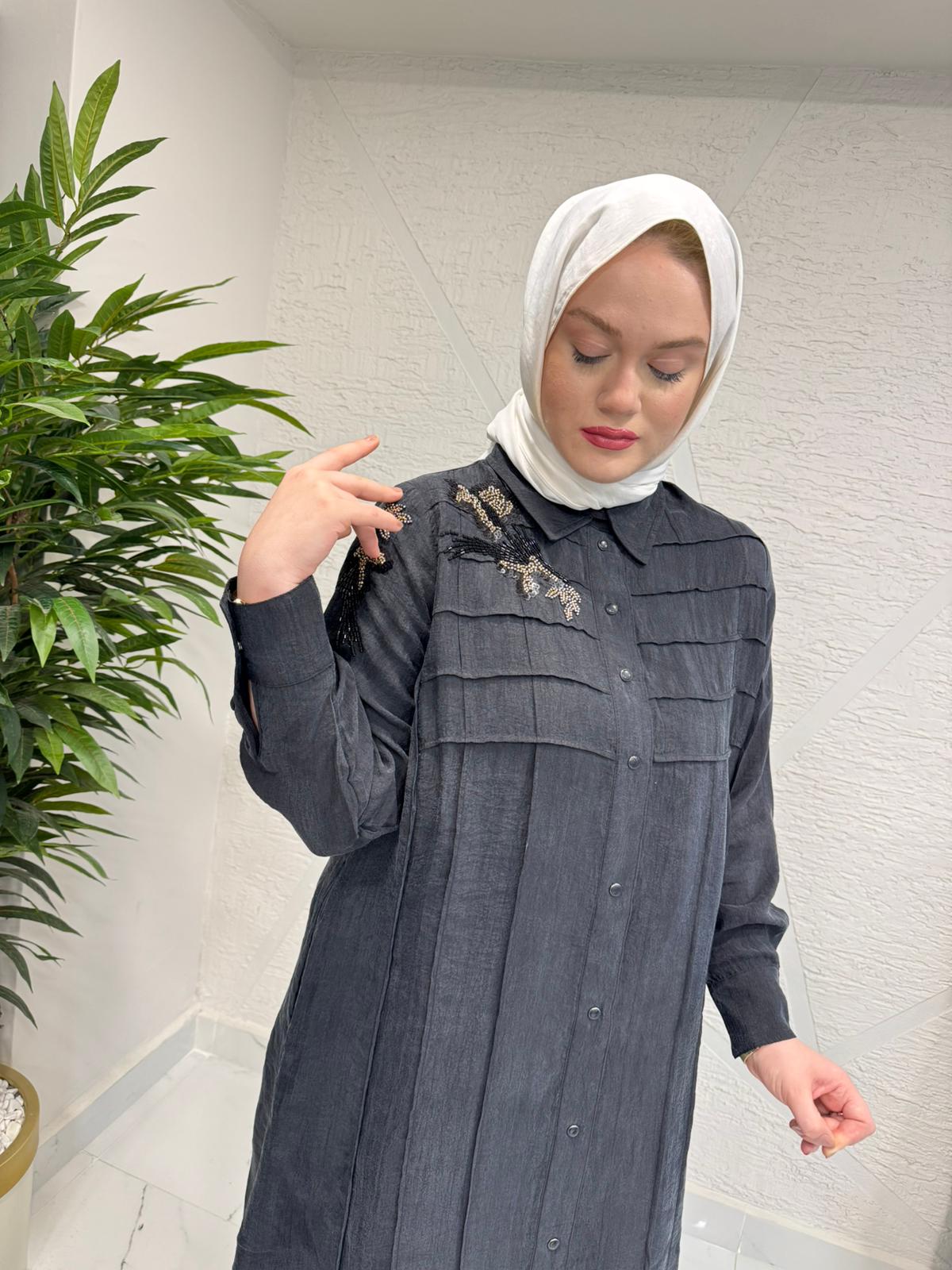 LISSMORE 6302 DÜĞMELİ GÖMLEK ELBİSE SİYAH