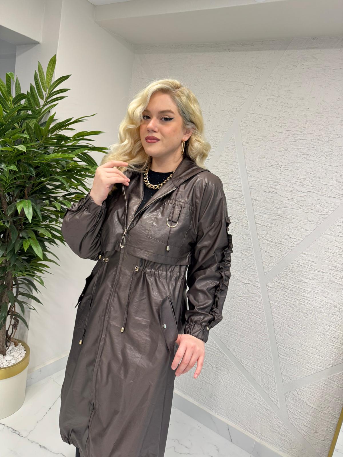 OTTO 6415 BELDEN BÜZGÜLÜ KAPÜŞONLU KAP KAHVERENGİ