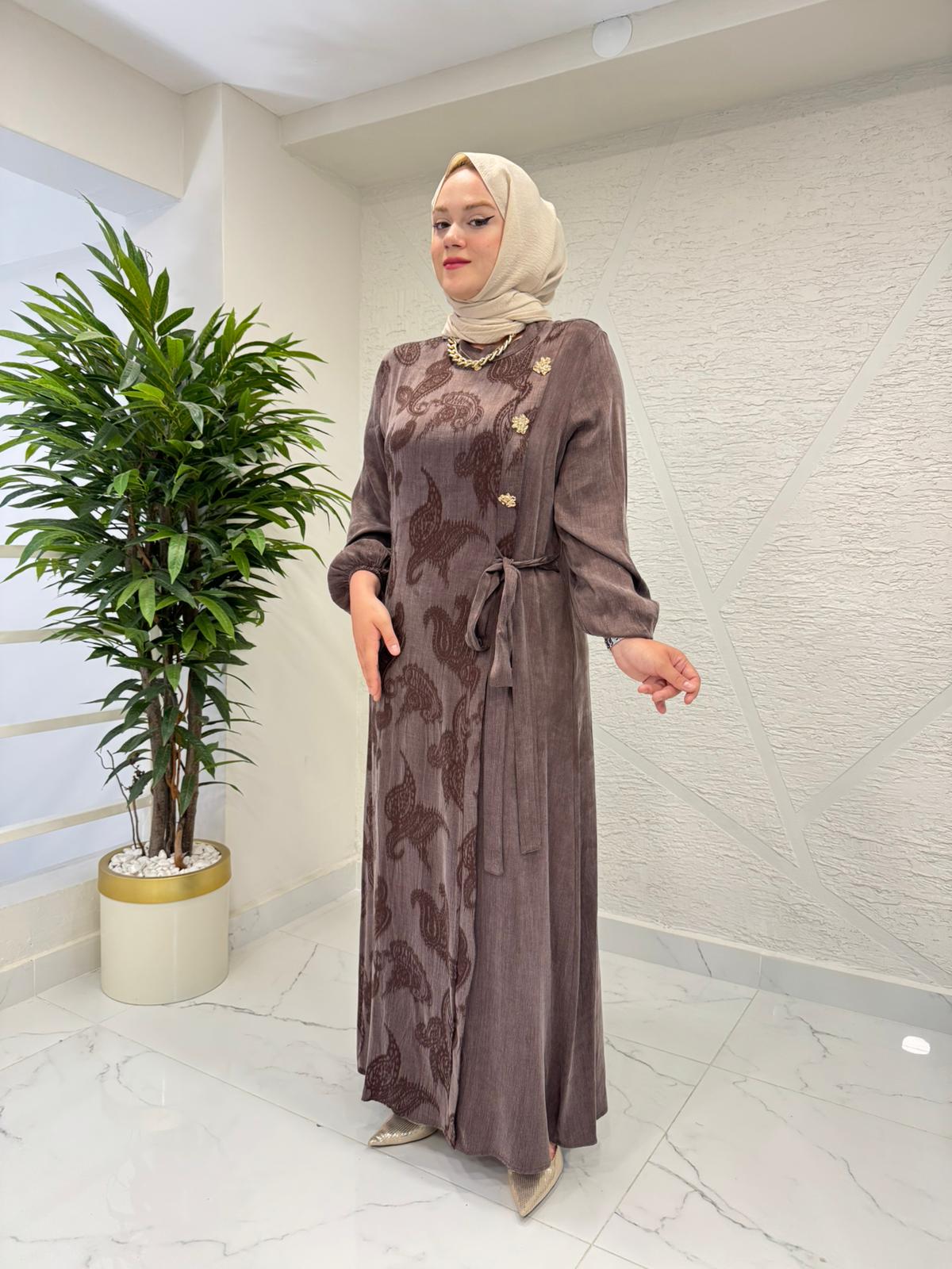 QASHE 6617 ELBİSE KAHVERENGİ