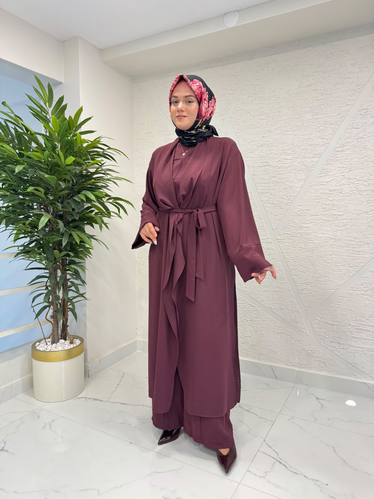 QASHE 6643 ÜÇLÜ PANTOLON TAKIM BORDO