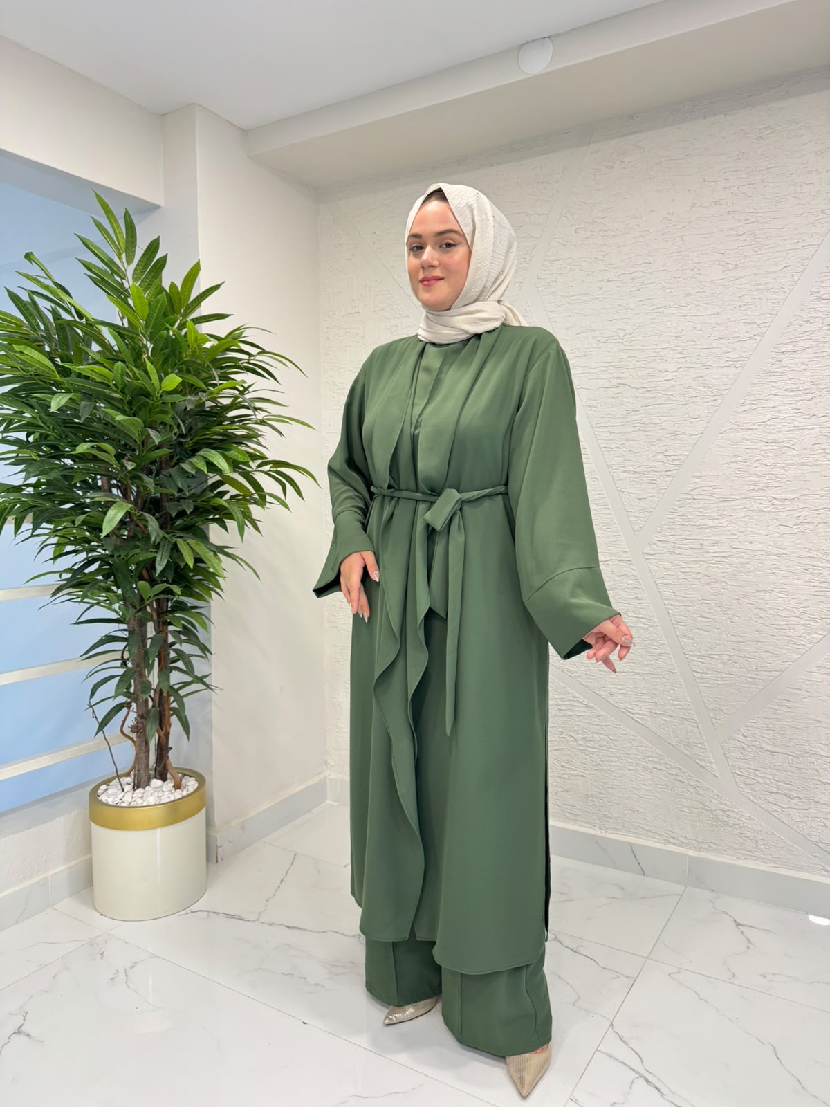 QASHE 6643 ÜÇLÜ PANTOLON TAKIM YEŞİL