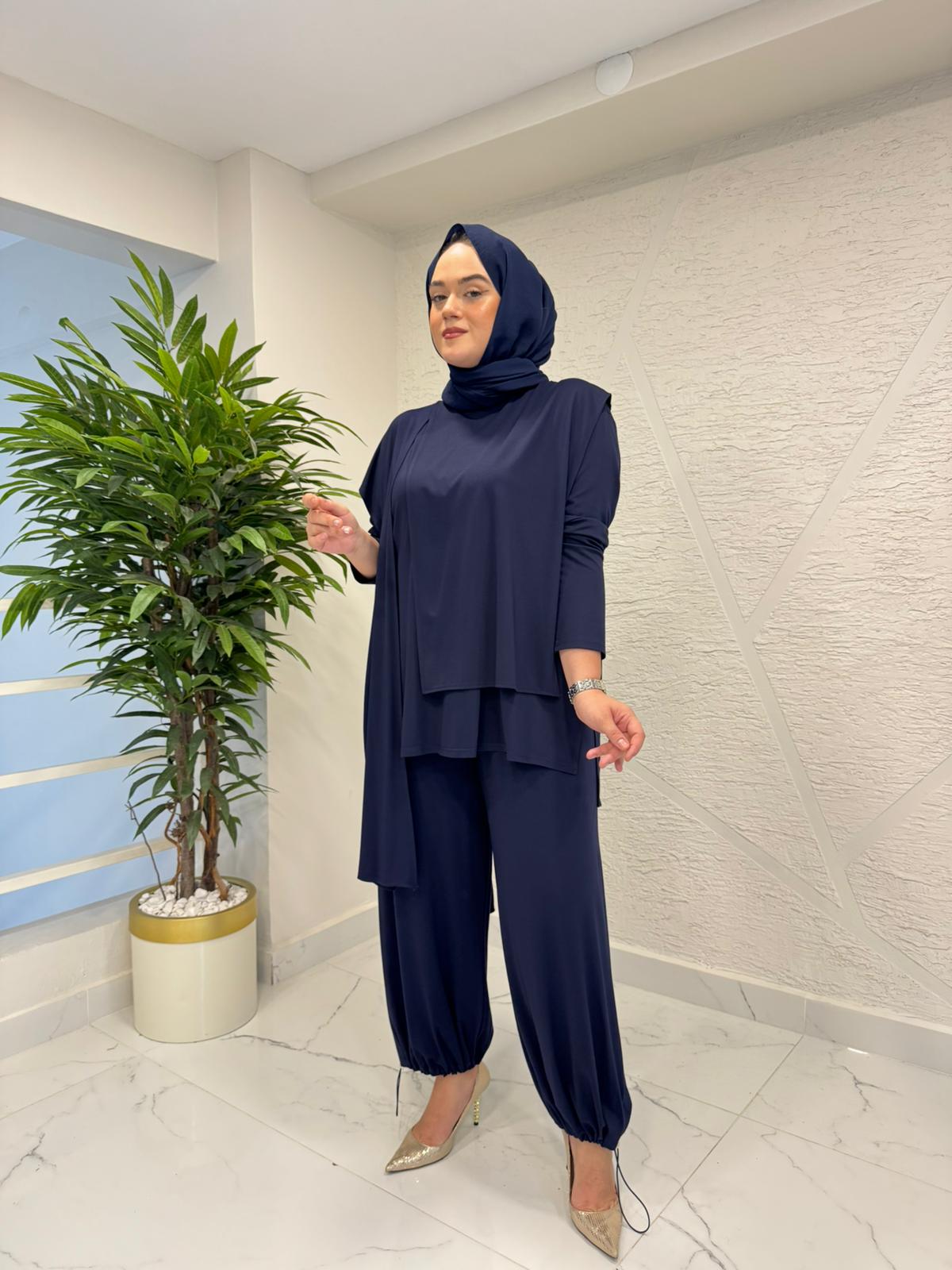 QASHE 6645 PANTOLONLU TAKIM LACİVERT