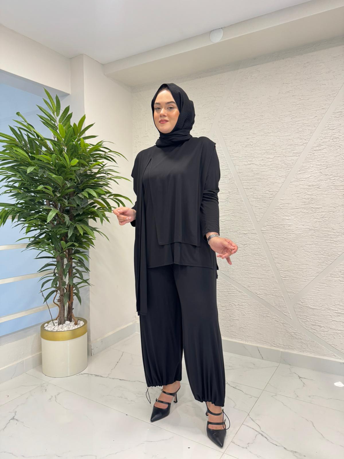 QASHE 6645 PANTOLONLU TAKIM SİYAH