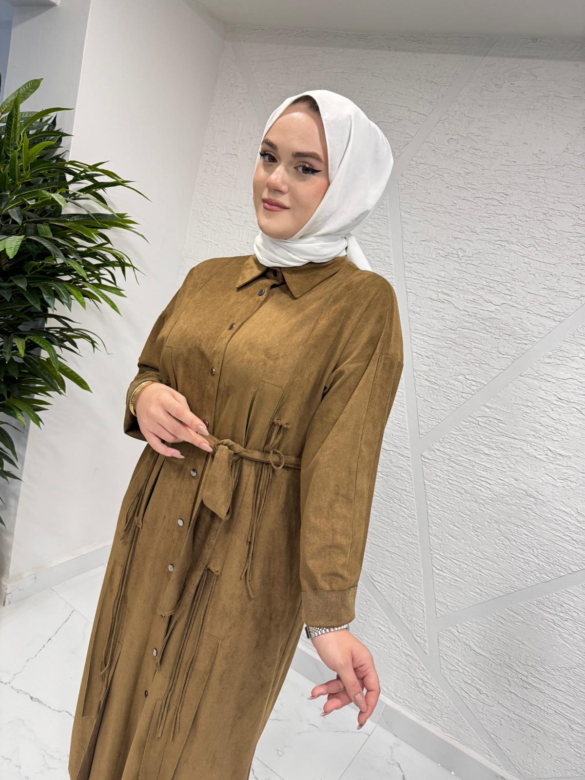 CEREMONY 6721 SÜET GÖMLEK ELBİSE CAMEL