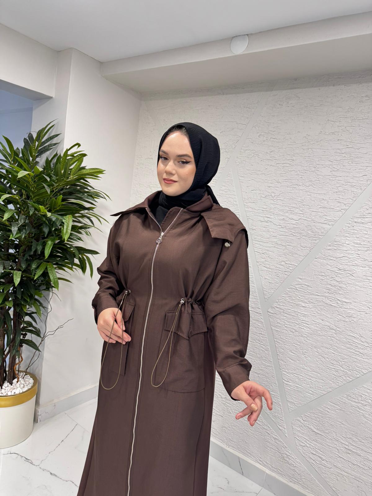 CEREMONY 6801 YANLARI ÇELİK GARNİLİ BELDEN BÜZGÜLÜ FERMUARLI DUBAI KAP KAHVERENGİ