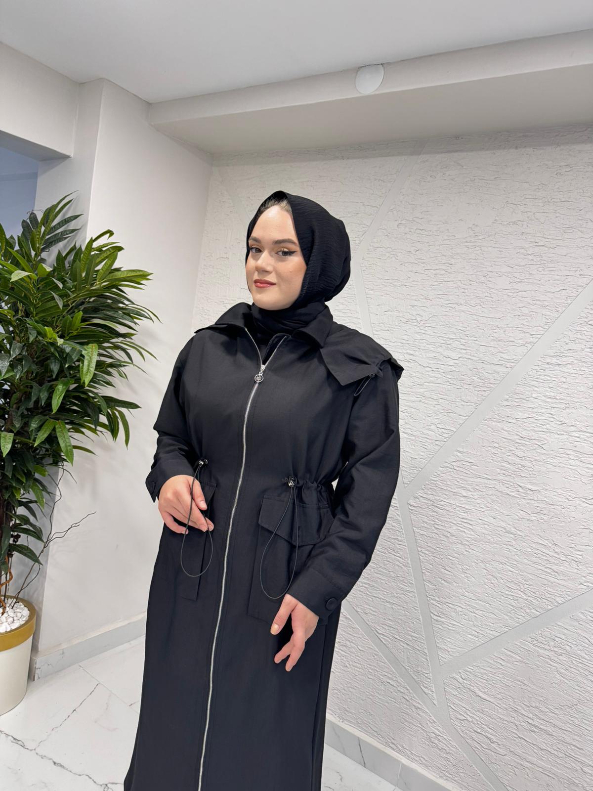 CEREMONY 6801 YANLARI ÇELİK GARNİLİ BELDEN BÜZGÜLÜ FERMUARLI DUBAI KAP SİYAH