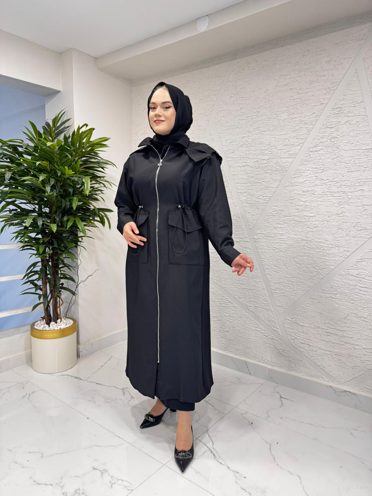 CEREMONY 6801 YANLARI ÇELİK GARNİLİ BELDEN BÜZGÜLÜ FERMUARLI DUBAI KAP SİYAH