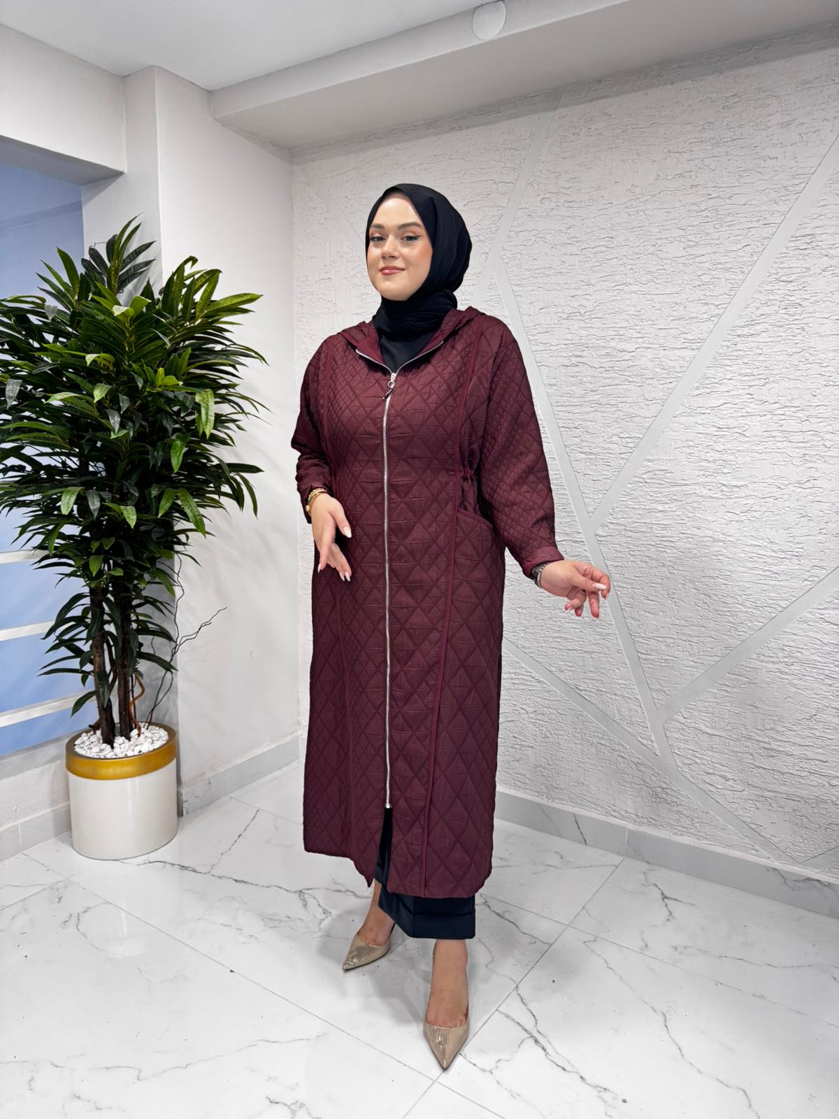 CEREMONY 6838 KAPÜŞONU FERMUAR DETAYLI BAKLAVA KAPİTÖNE KAP BORDO