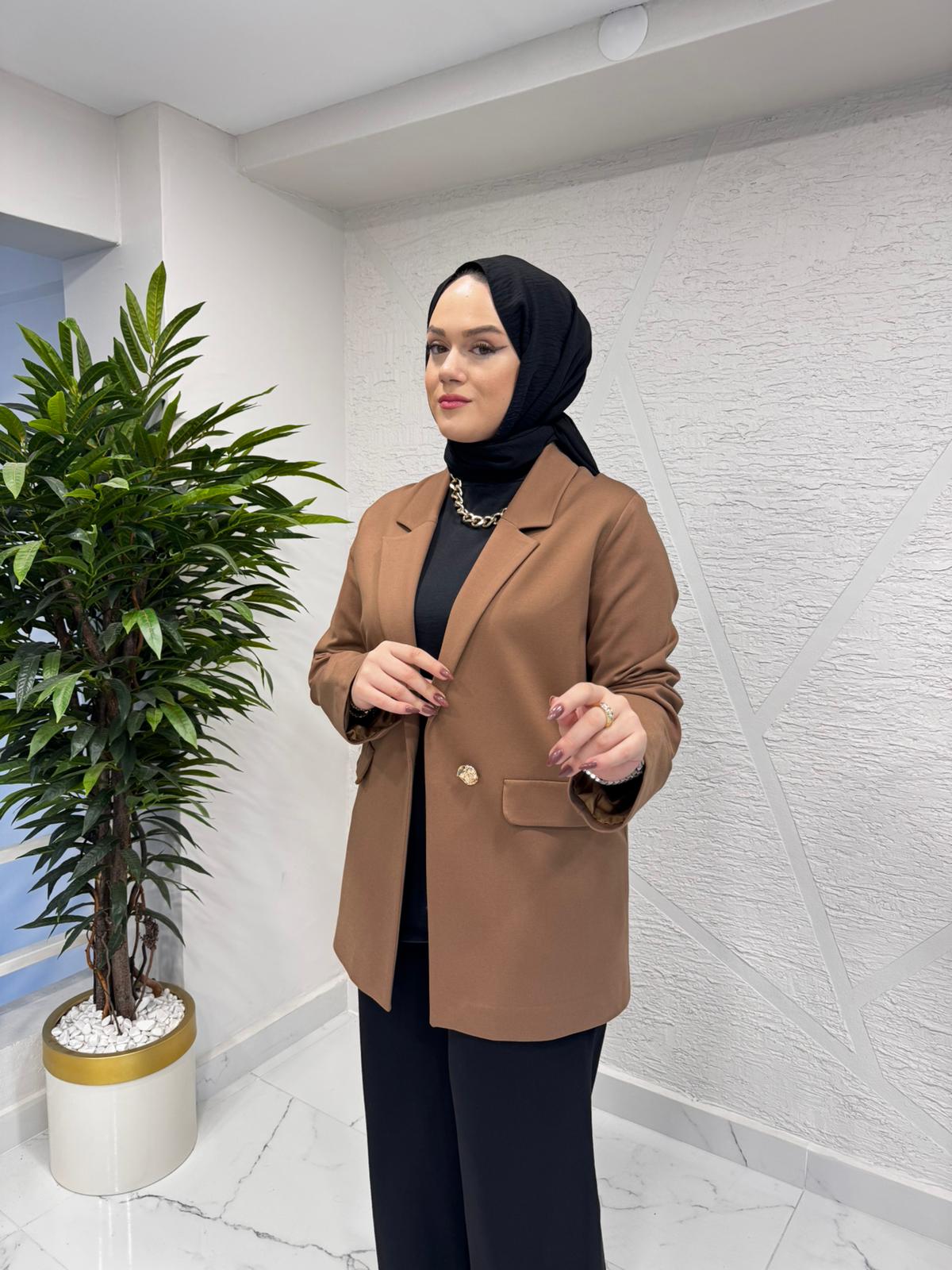 CEREMONY 6846 TEK DÜĞMELİ BLAZER ÇELİK CEKET CAMEL