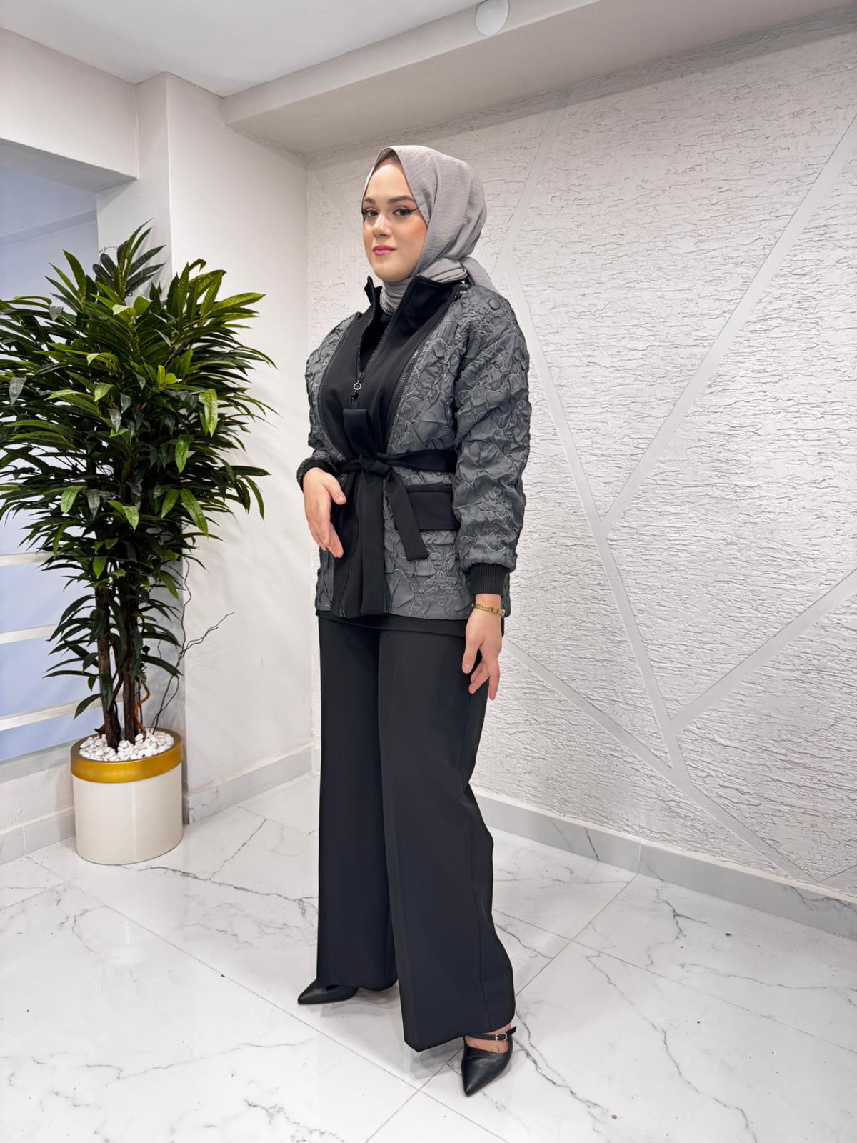 CEREMONY 6848 SANTANA ÖRME GARNİLİ KISA KAP GRİ