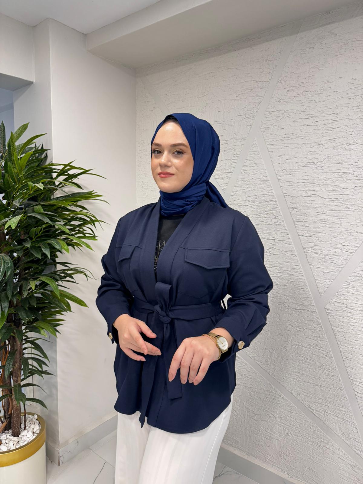 CEREMONY 6849 ÖNÜ AÇIK ŞAL YAKA CEKET LACİVERT