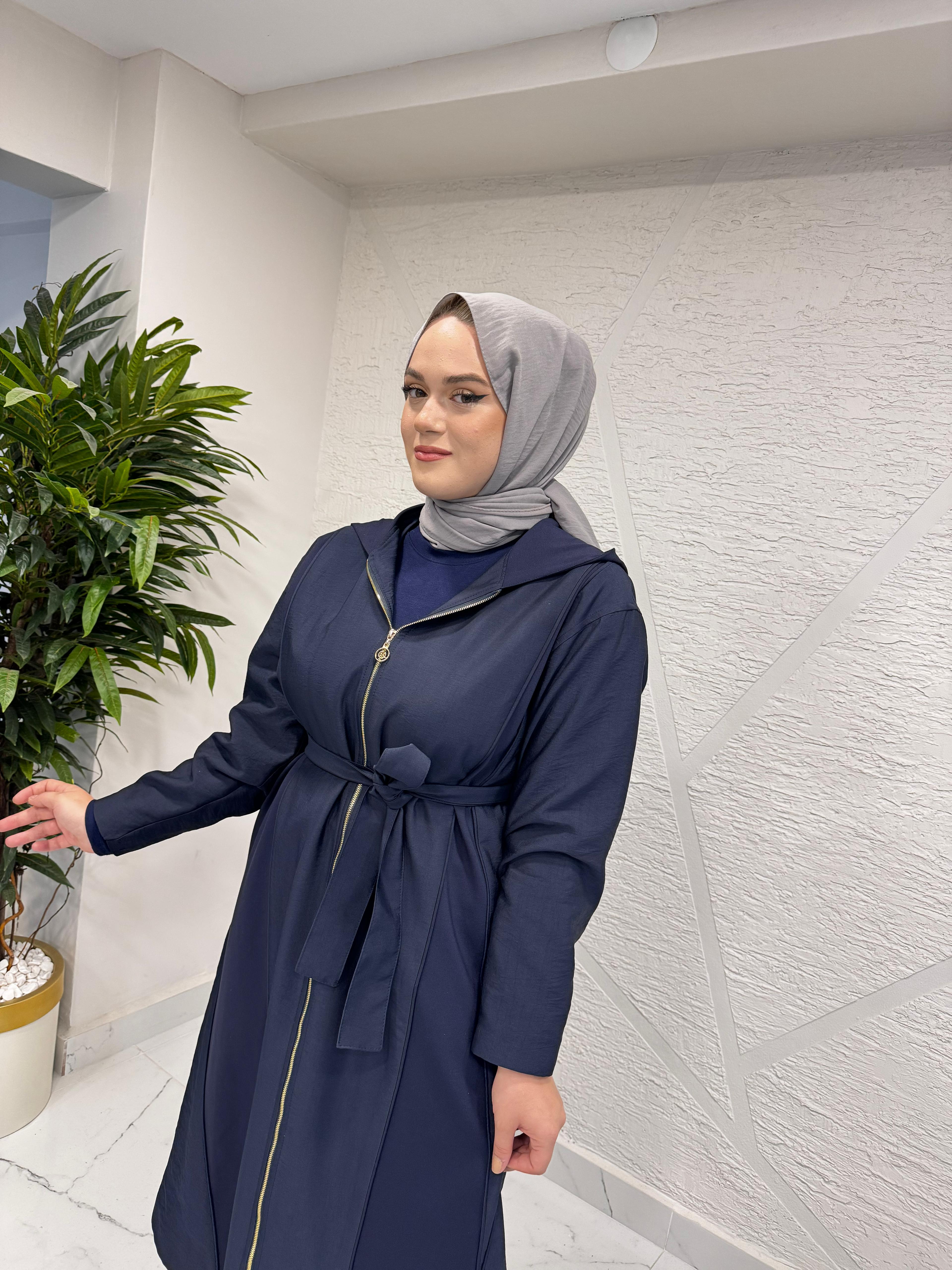 CEREMONY 6897 ARA BİYE DETAYLI ÖNDEN FERMUARLI DUBAI GARNİLİ KAP LACİVERT