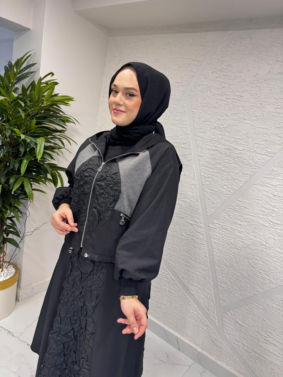 CEREMONY 6924 ÖNÜ VE CEPLERİ FERMUAR DETAYLI CEKETLİ ETEKLİ STAR TAKIM GRİ