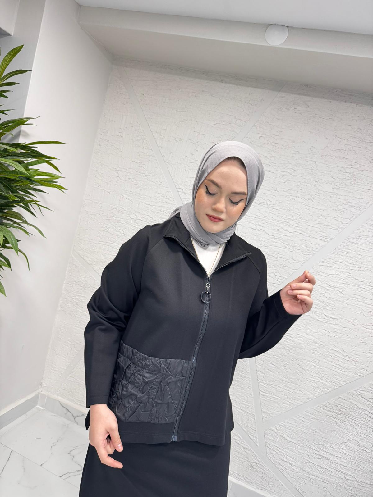 CEREMONY 6925 HAKİM YAKA ÖNÜ FERMUARLI TEK YANI STAR VE AKSESUAR DETAYLI ETEKLİ TAKIM SİYAH