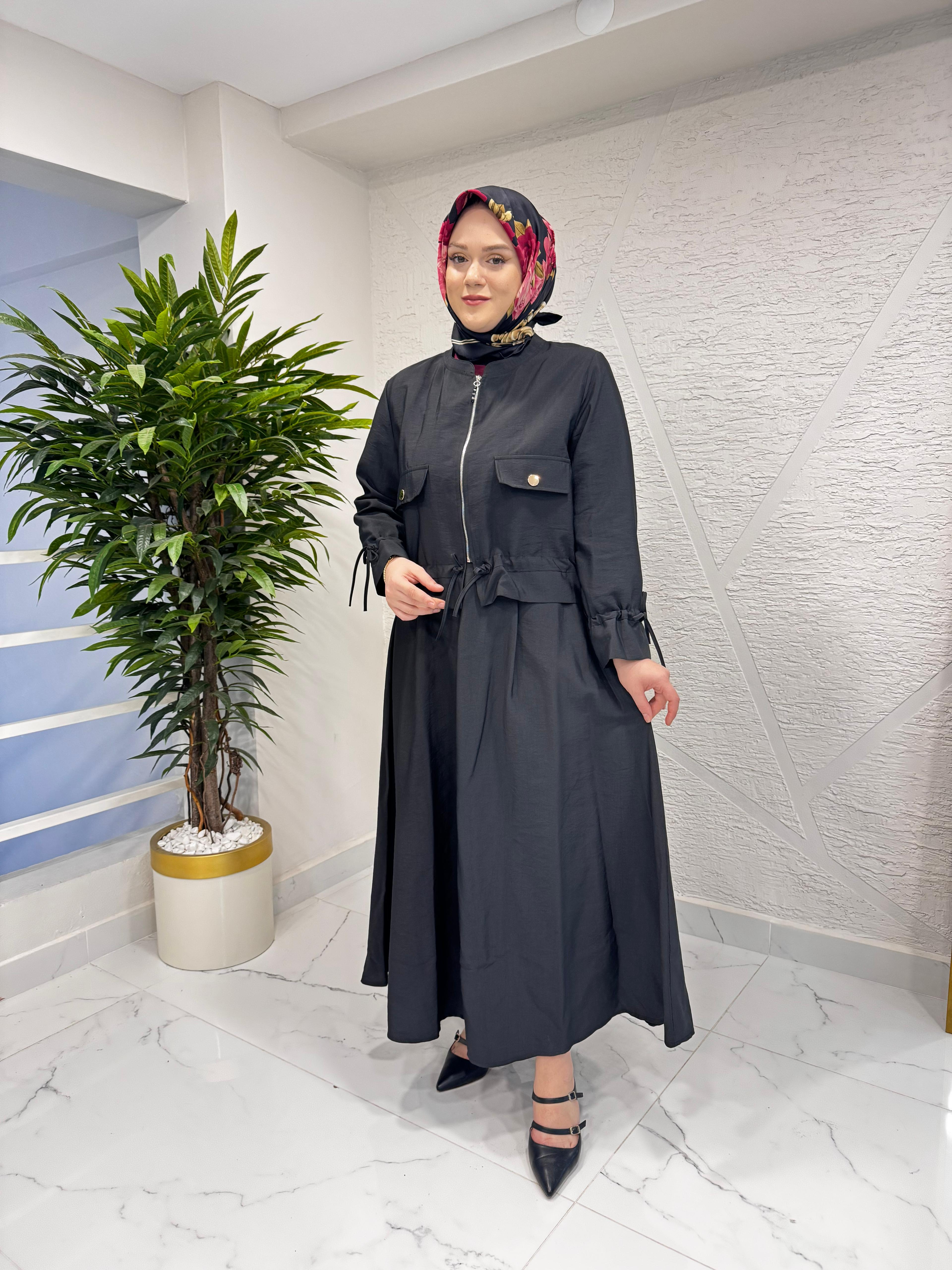 CEREMONY 6950 ETEĞİ TOKA DETAYLI KISA CEKETLİ TAKIM SİYAH