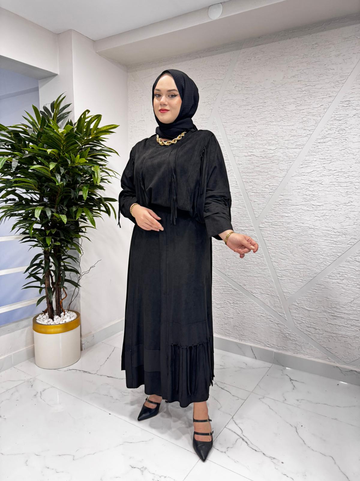 CEREMONY 6956 YARASA KOL SÜET ETEKLİ TAKIM SİYAH