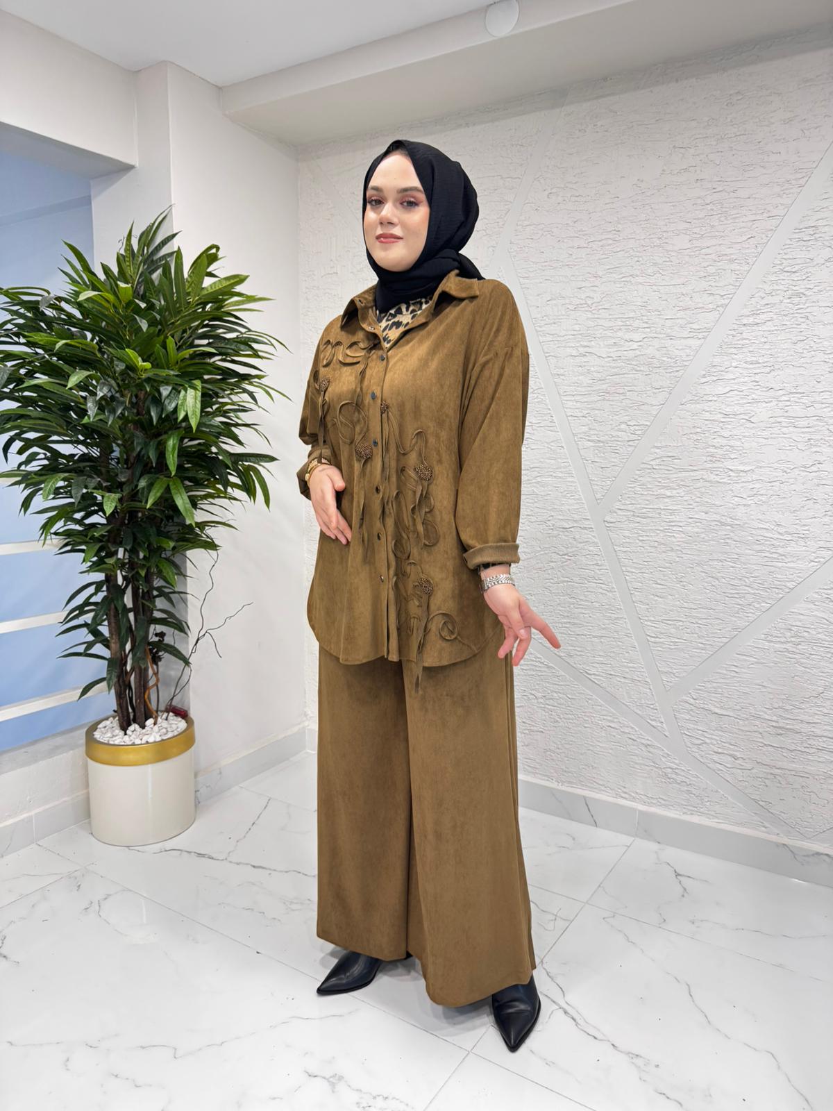 CEREMONY 6957 LASE NAKIŞLI PANTOLONLU SÜET TAKIM HAKİ