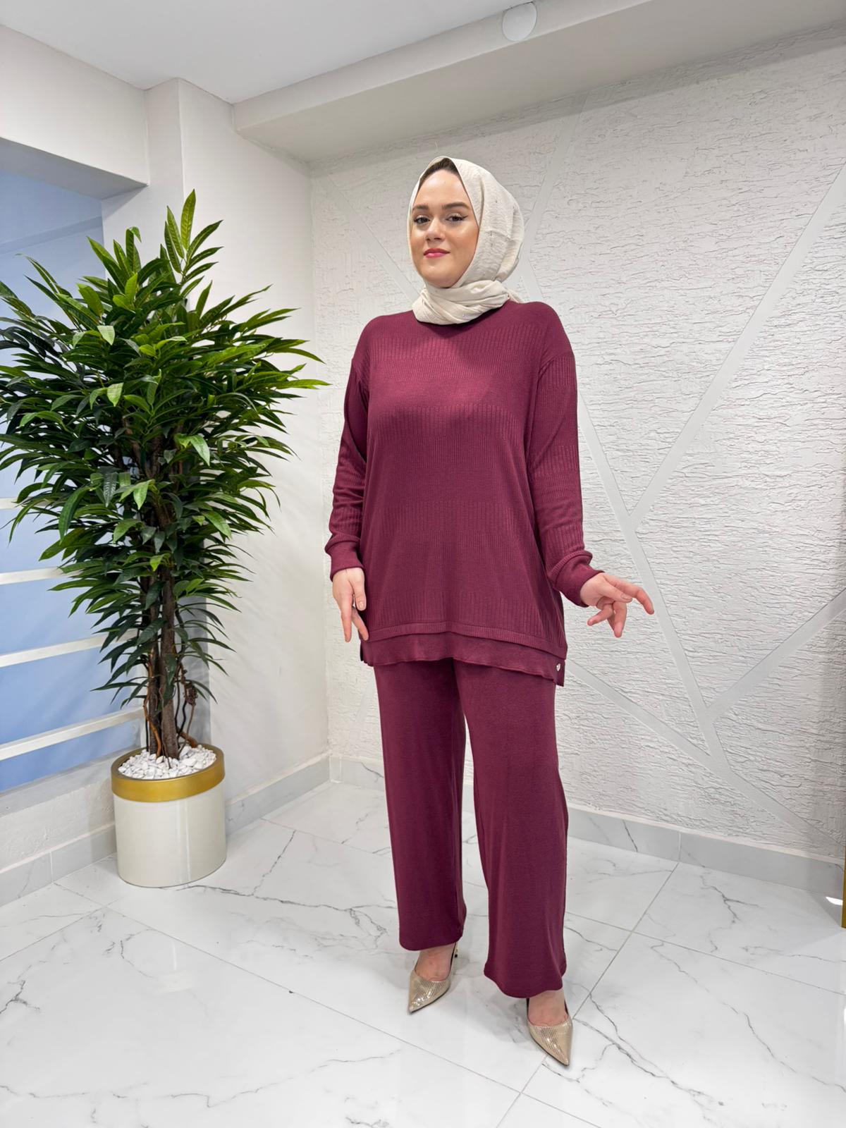 CEREMONY 6959 YÜN İŞLEMELİ PANTOLONLU TAKIM BORDO