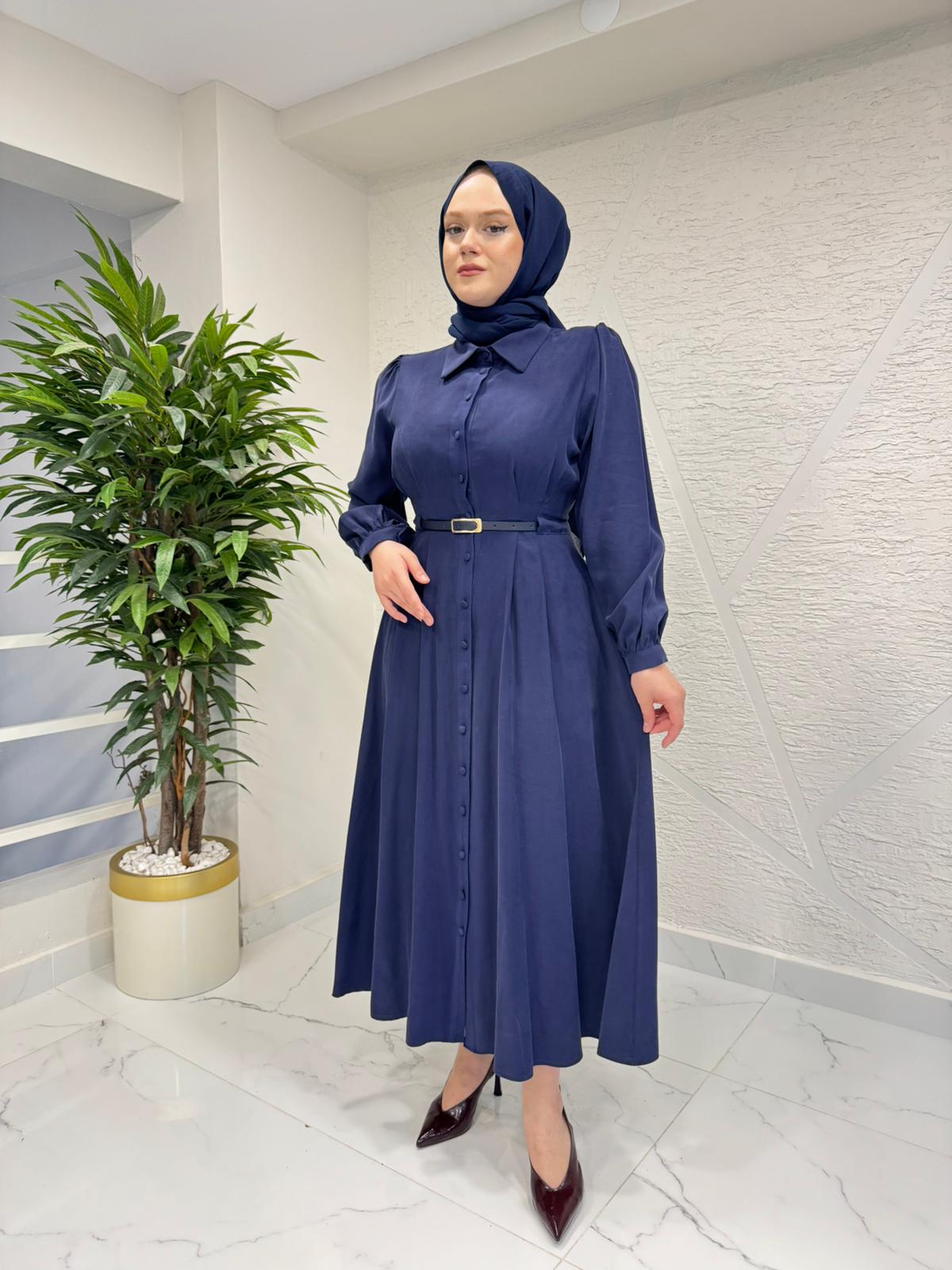 RAIMENT 7057 KEMERLİ ELBİSE LACİVERT