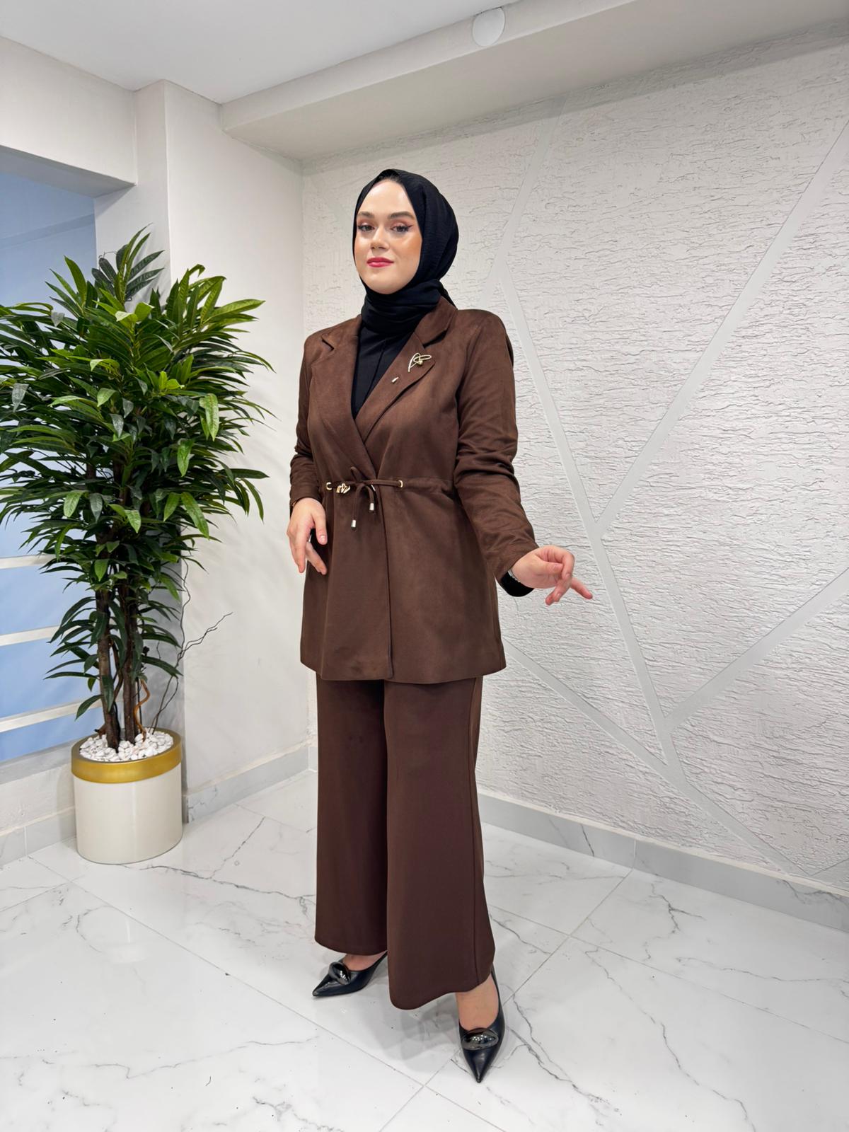 OTTO 7372 ÖRME KUPRA CEKET TAKIM KAHVERENGİ