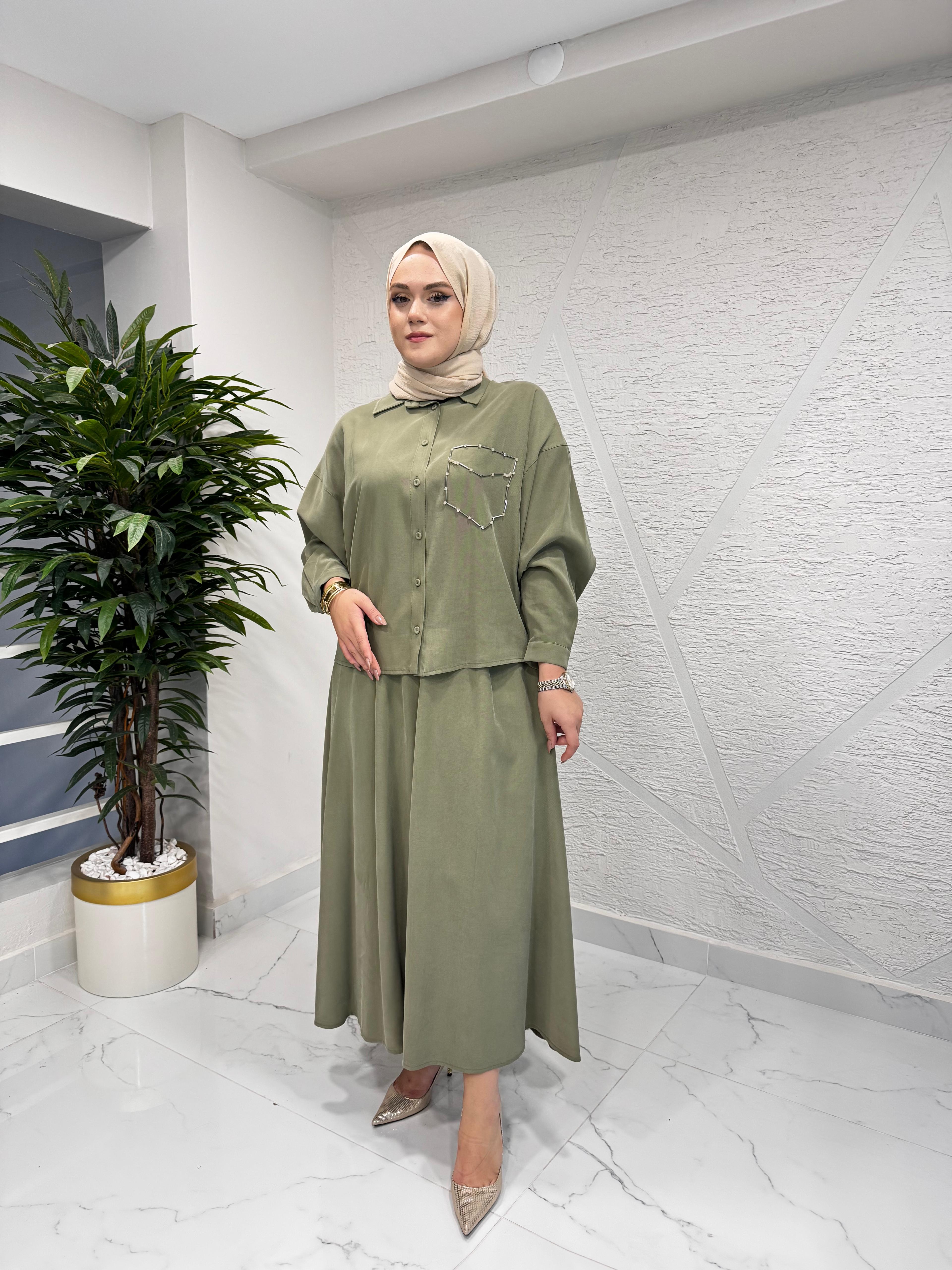 CEREMONY 6945 TUNİĞİ BONCUK İŞLEMELİ ETEKLİ TAKIM HAKİ