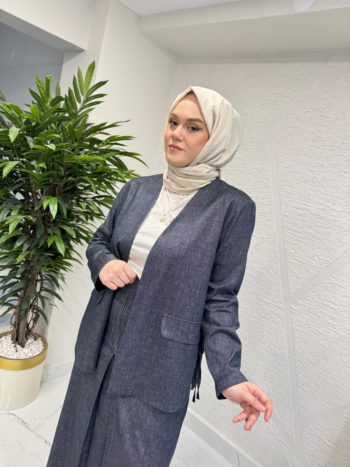 CEREMONY 26Y810 YANDAN BAĞLAMALI DENİM KETEN CEKET ORİJİNAL