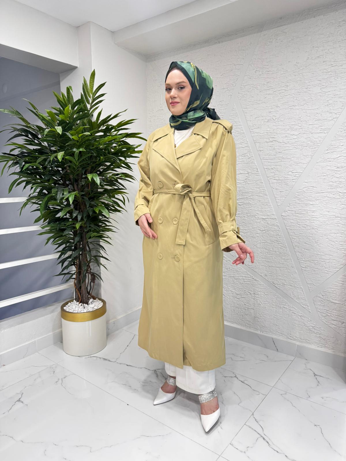 CEREMONY 26Y844 ALLERİ DÜĞME DETAYLI KRUVAZE PAMUK TRENÇKOT SARI