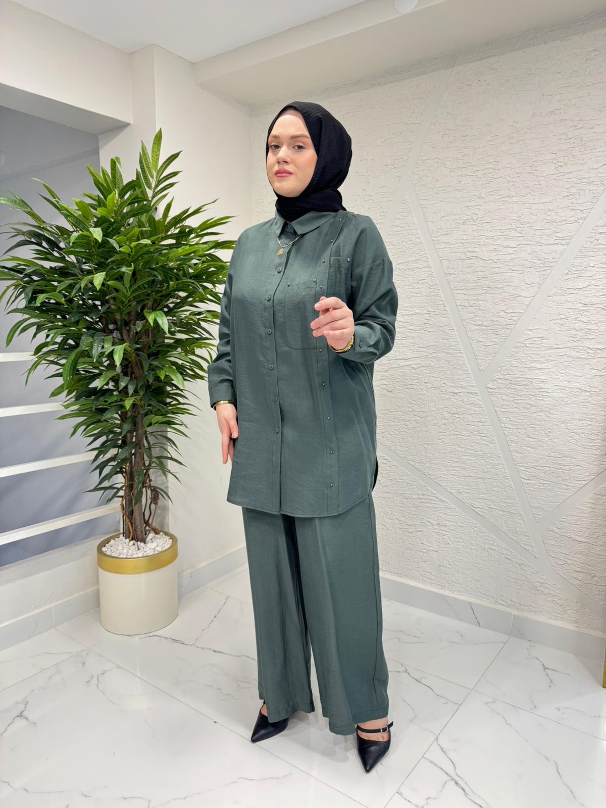 CEREMONY 26Y910 ÇAPRAZ CEP DETAYLI PANTOLONLU SAFARİ TAKIM YEŞİL