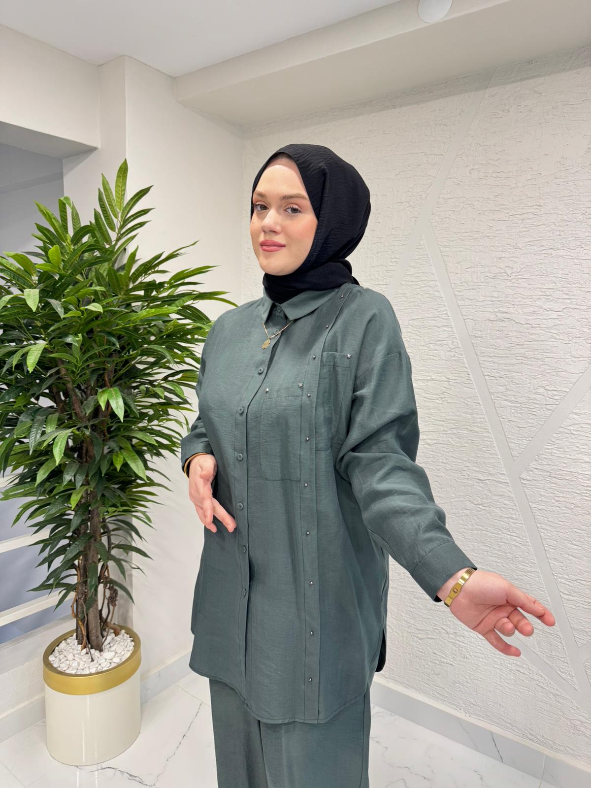 CEREMONY 26Y910 ÇAPRAZ CEP DETAYLI PANTOLONLU SAFARİ TAKIM YEŞİL