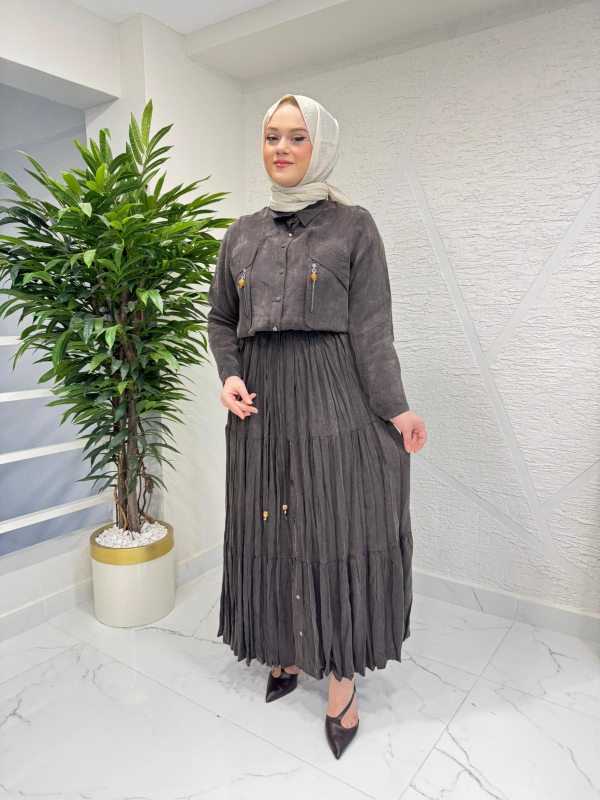 CEREMONY 26Y916 CEBİ FERMUAR DETAYLI SUEL ETEKLİ TAKIM KAHVERENGİ