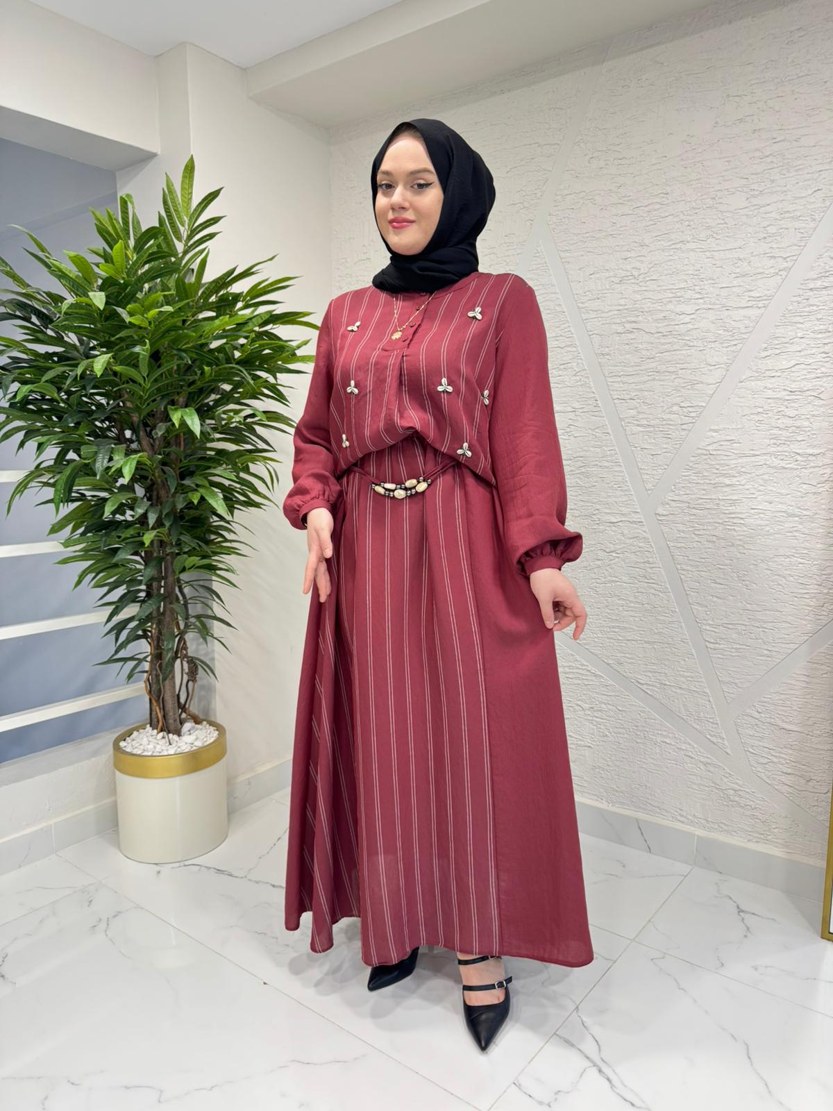 CEREMONY 26Y917 İSTİRİDYE DETAYLI ÖNÜ YARIM PATLI MİRANDA ETEKLİ TAKIM BORDO