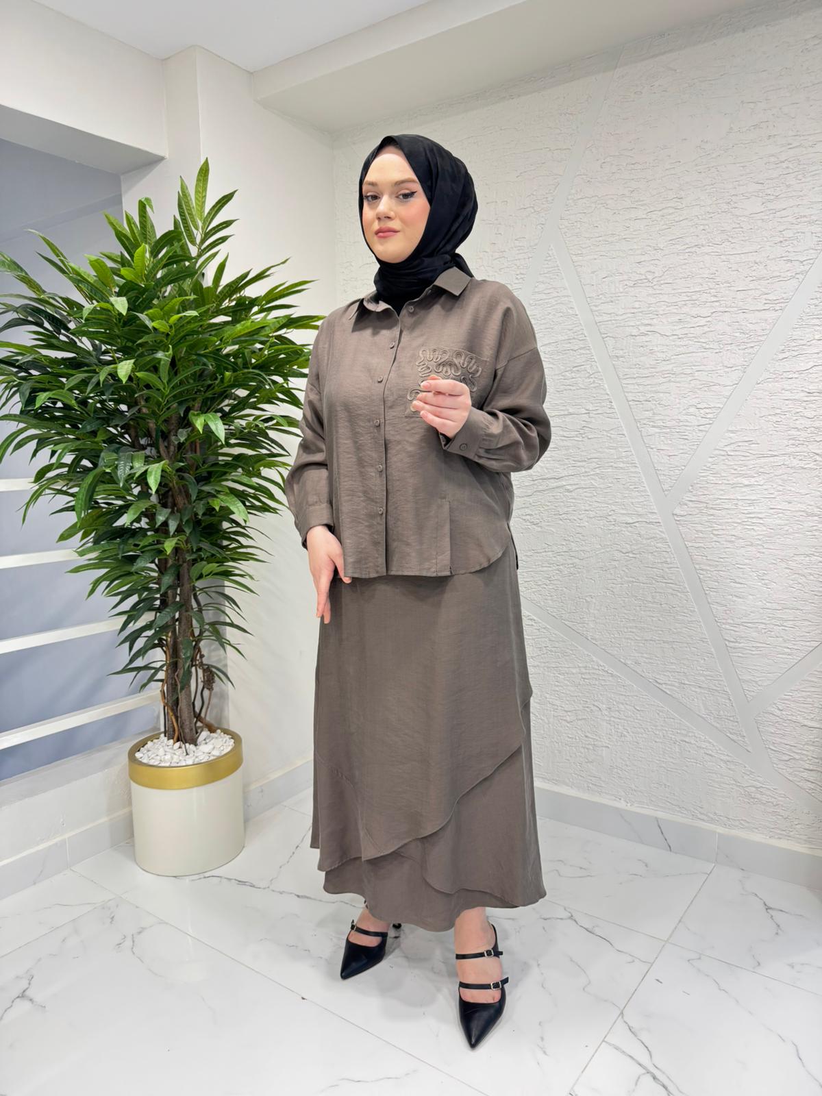 CEREMONY 26Y923 CEBİ VE ETEĞİ LASE İŞLEMELİ TENCEL ETEKLİ TAKIM VİZON