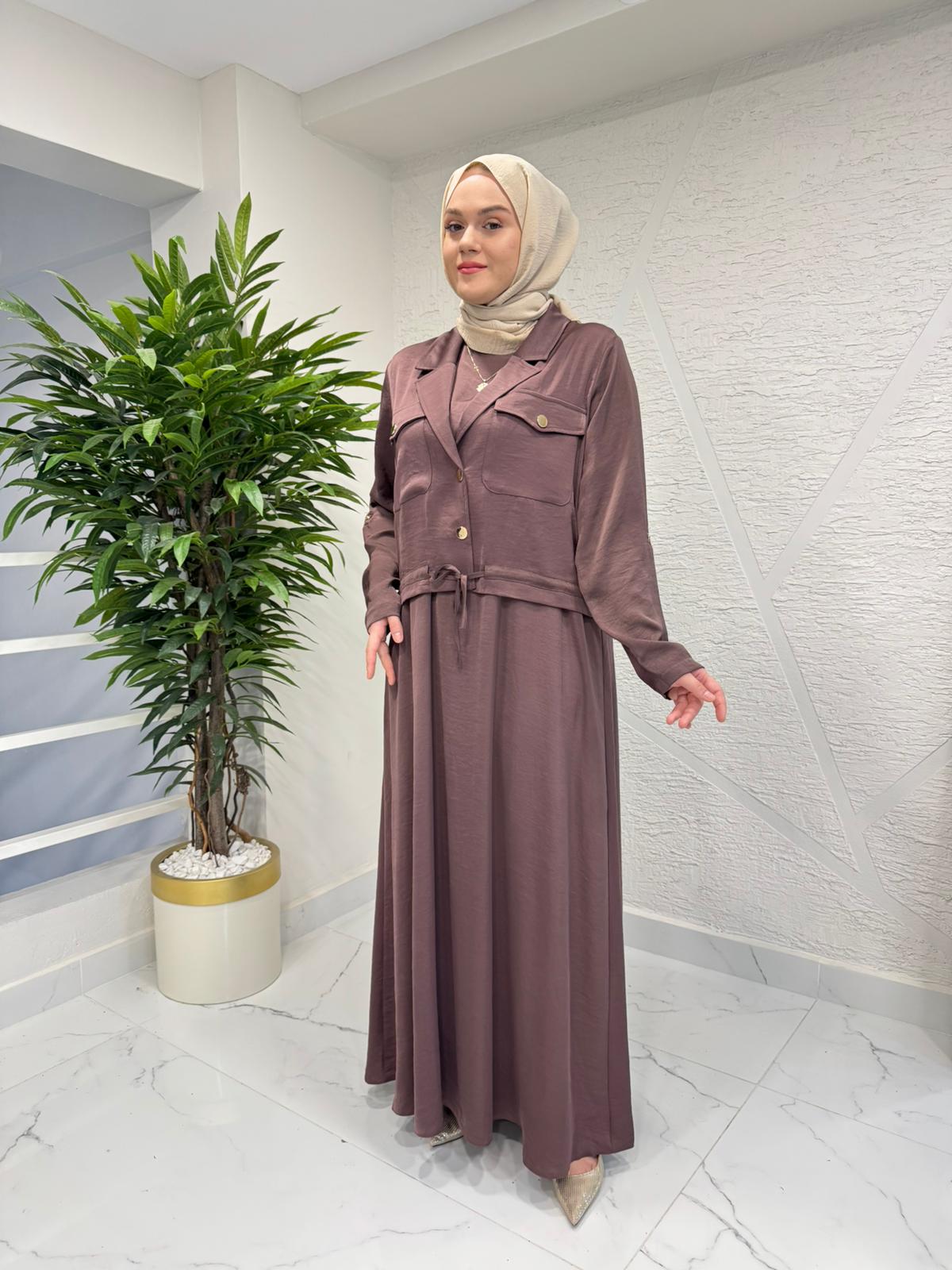 CEREMONY 26Y958 CEKETİ ÇIT ÇIT DETAYLI KOLSUZ ELBİSELİ SAPPHİRE TAKIM KAHVERENGİ